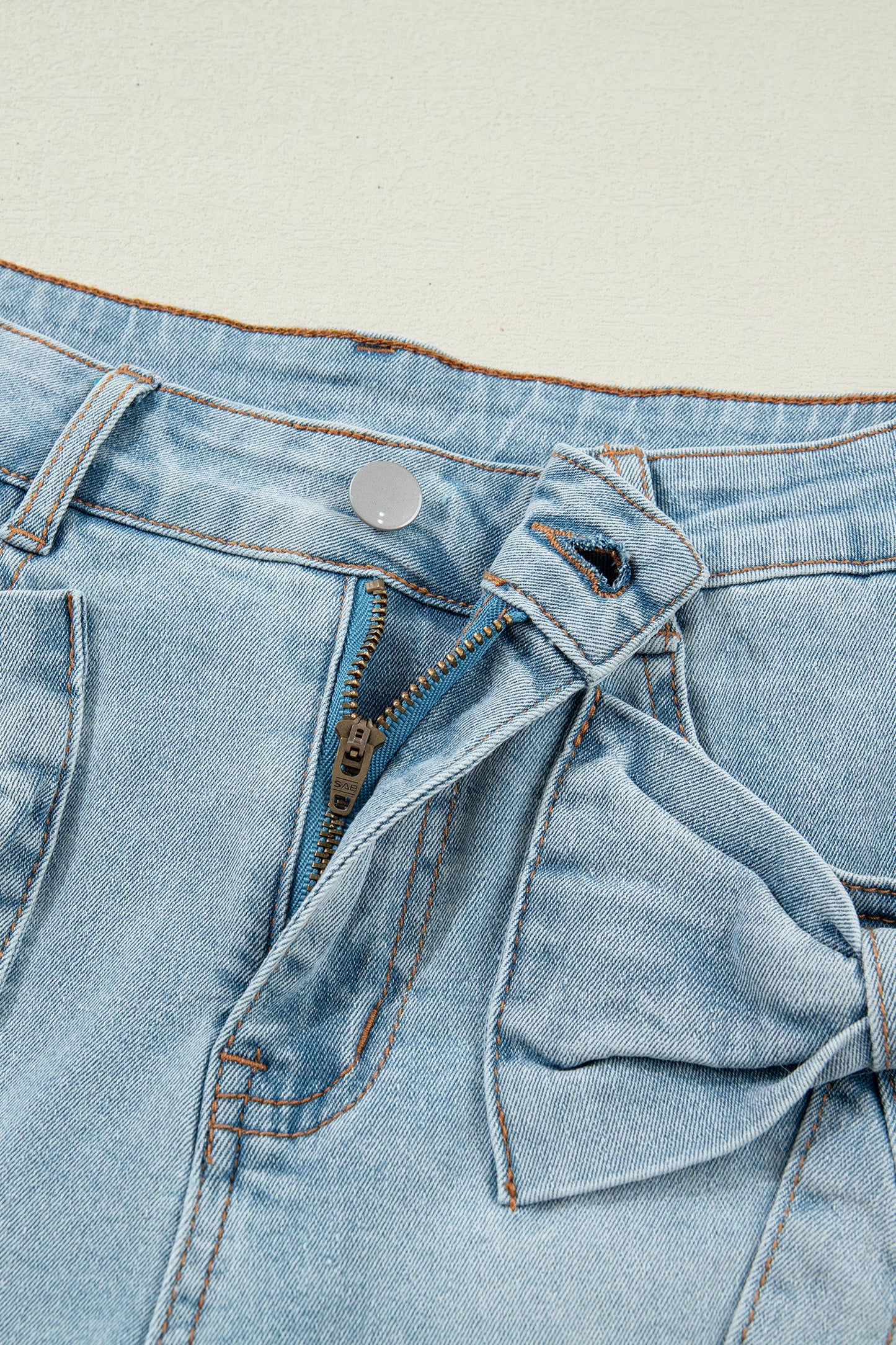 Bow Detail Denim High Waist Pocket Shorts