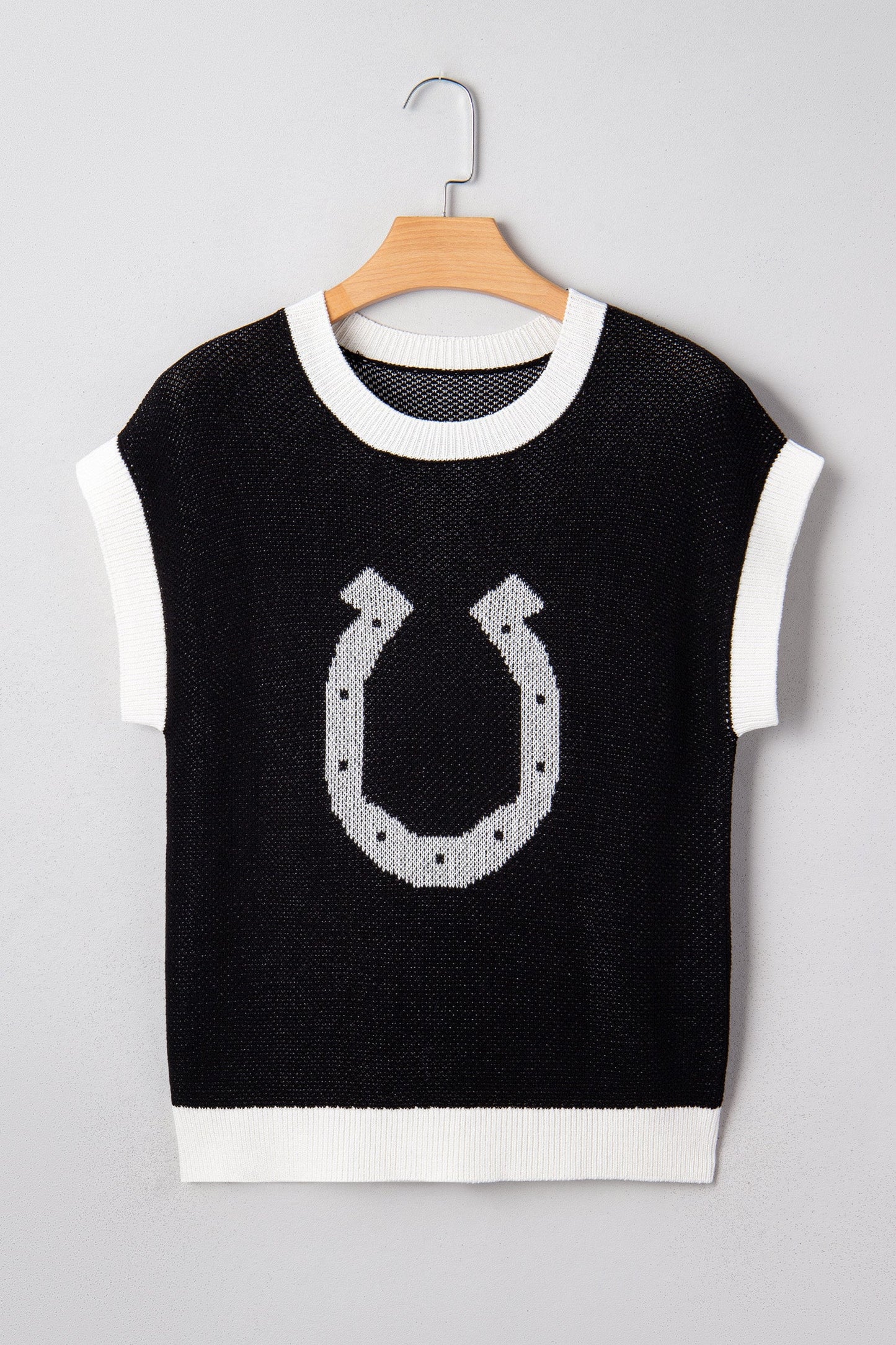 Horseshoe Pattern Western Trim Short Sleeve Sweater