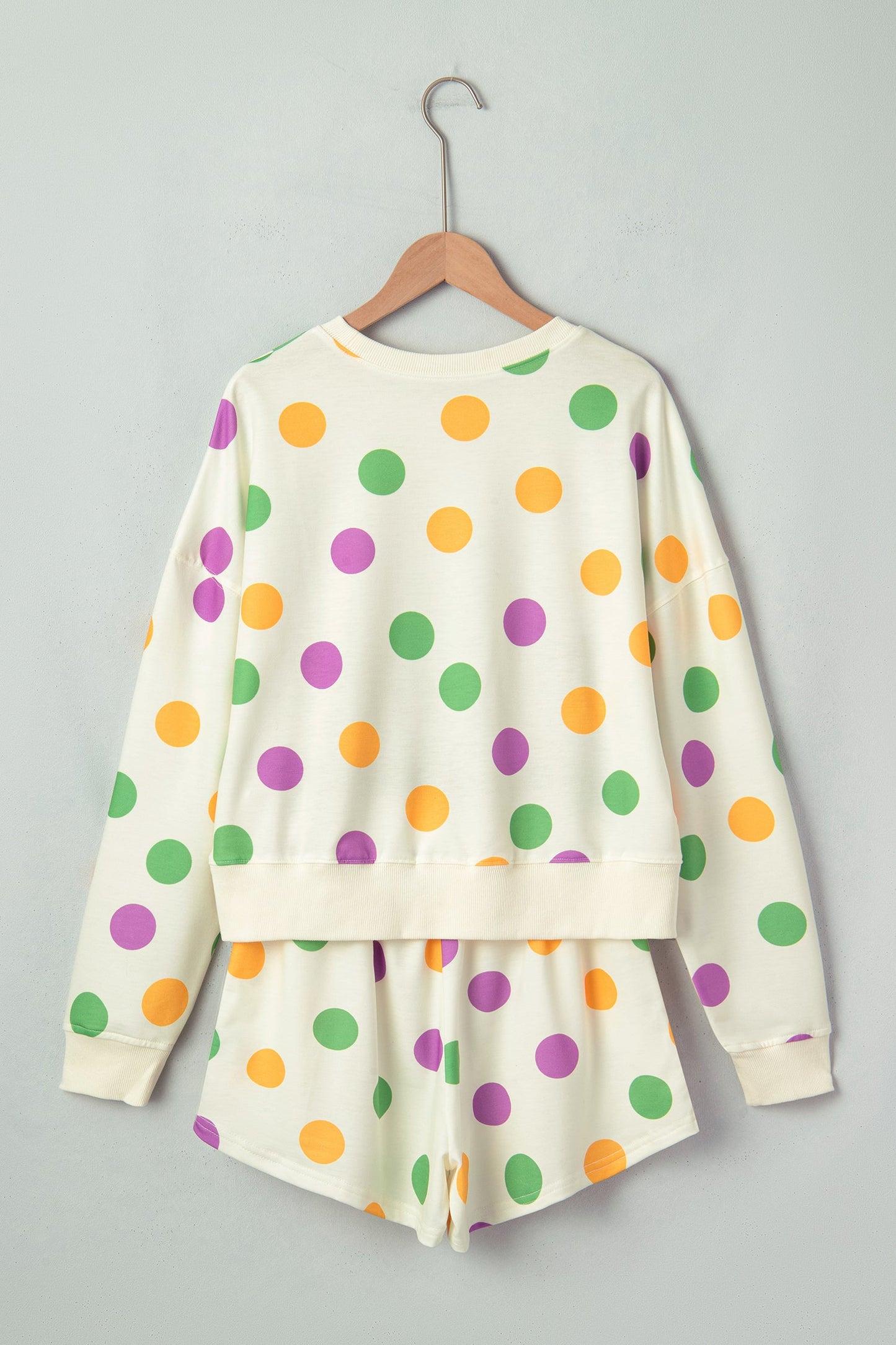 Polka Dot Pullover and Drawstring Shorts Set