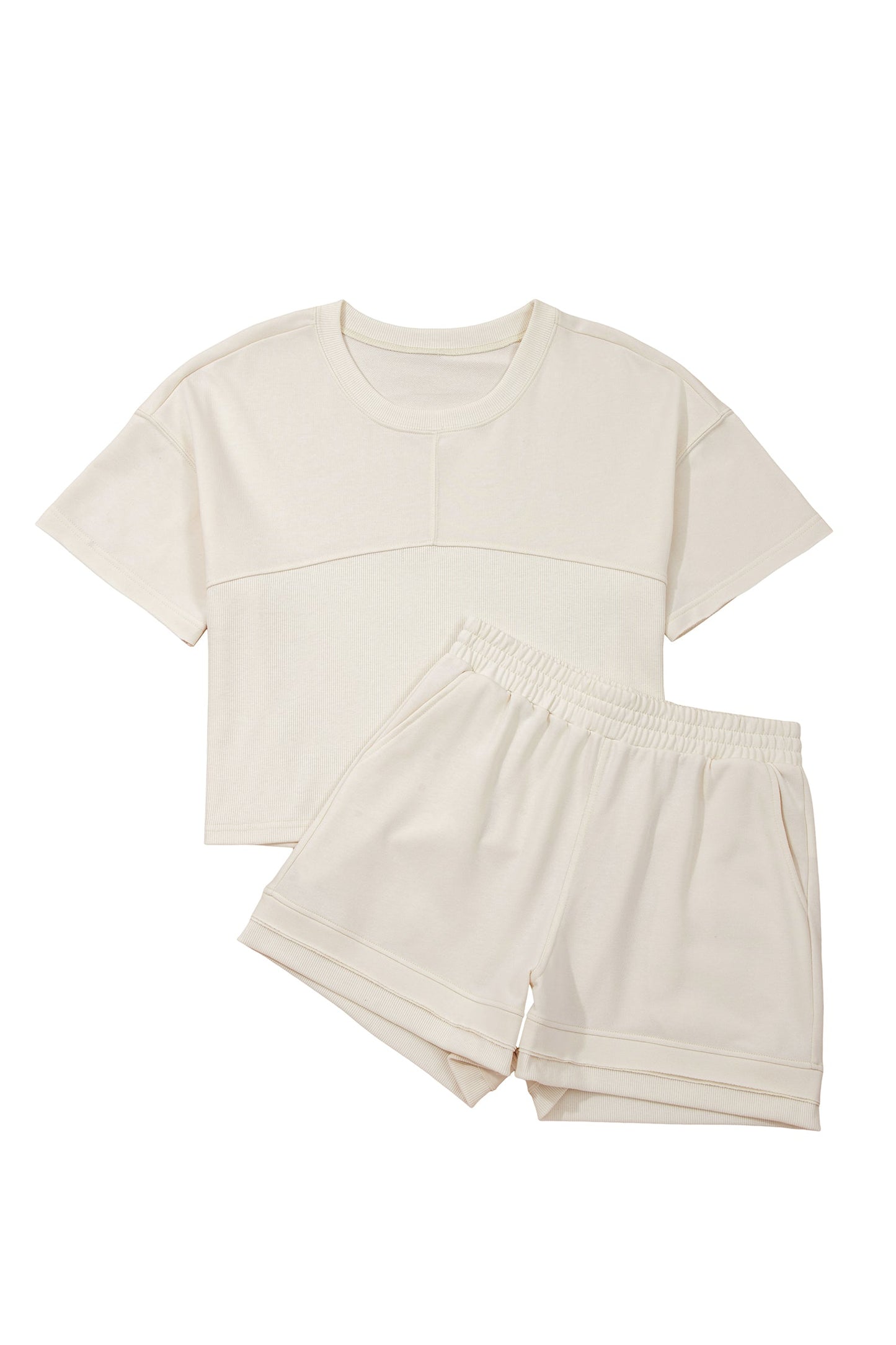 Solid Textured Raw Edge Top and Short Set