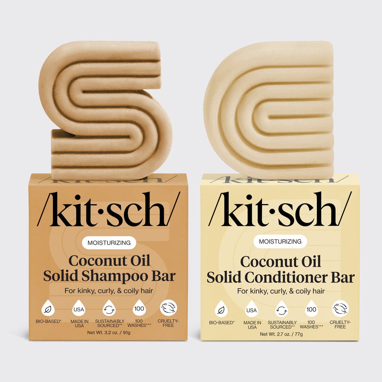 Coconut Oil Shampoo & Conditioner Bar Combo for Dry Damaged Hair by KITSCH