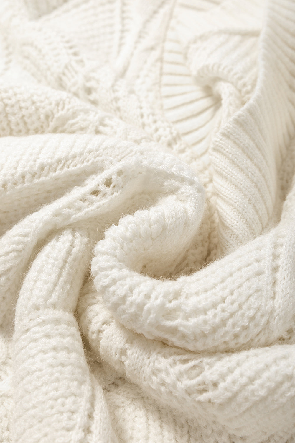 Hollow-Out Knit V-Neck Drop Shoulder Sweater