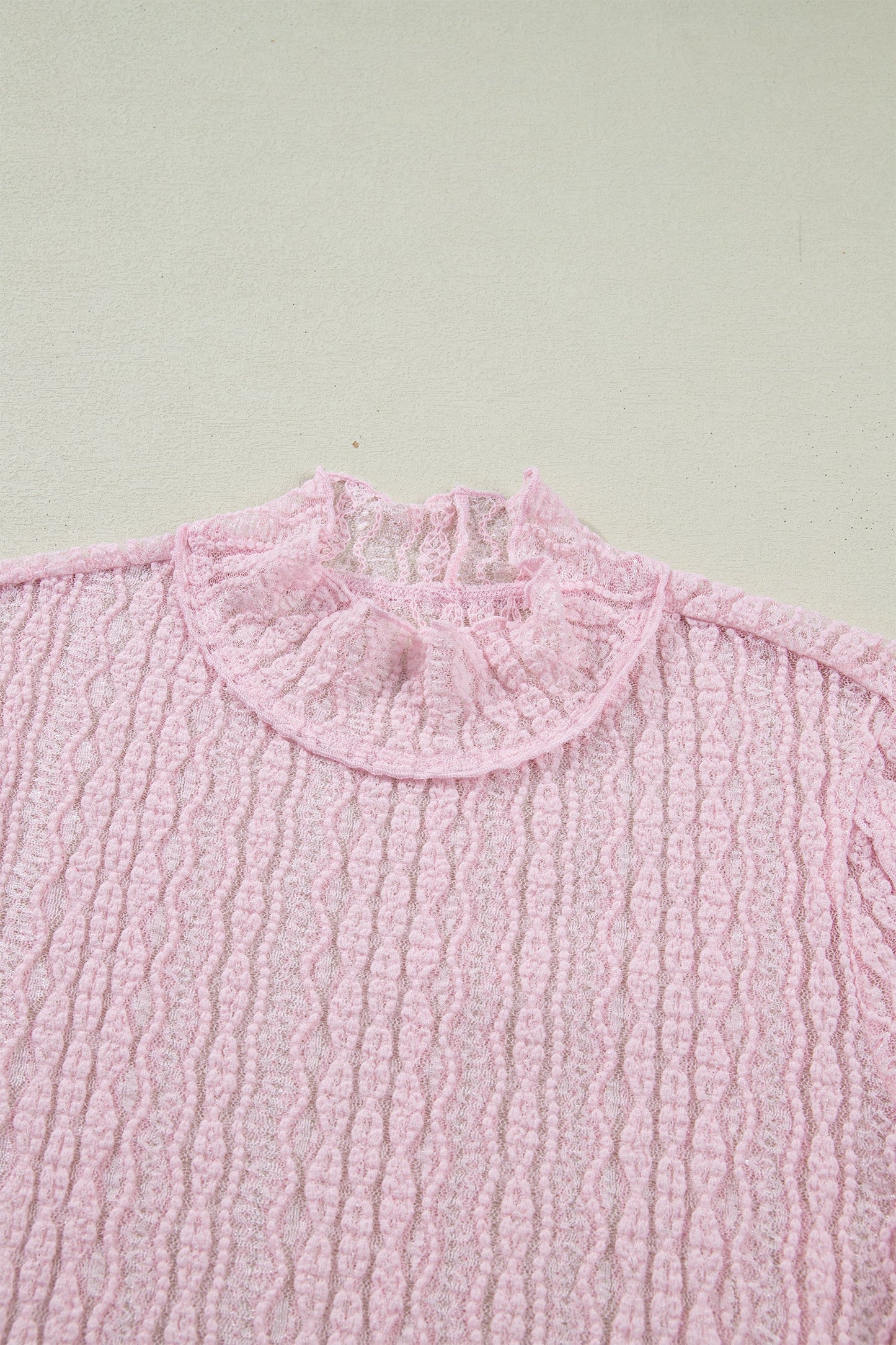 Lace Mock Neck Flounce Long Sleeve Top