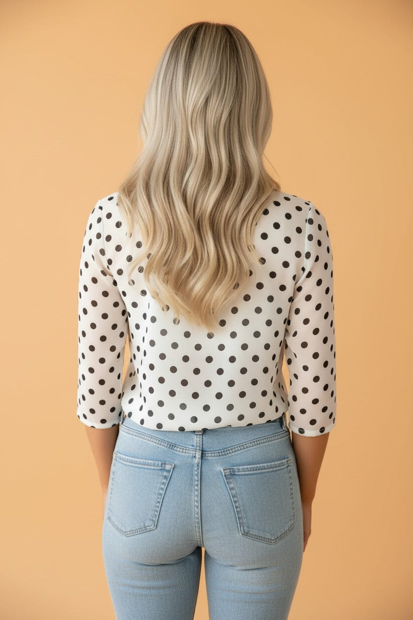 Polka Dot Sheer Mesh Long Sleeve Shift Top