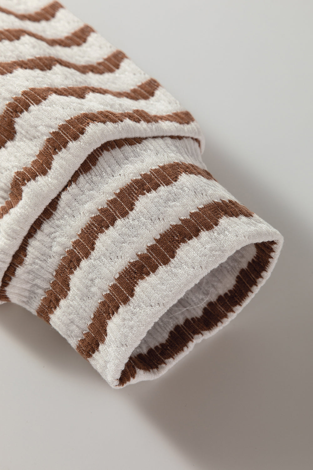 Stripe Textured Long Sleeve Hooded V-Neck Top