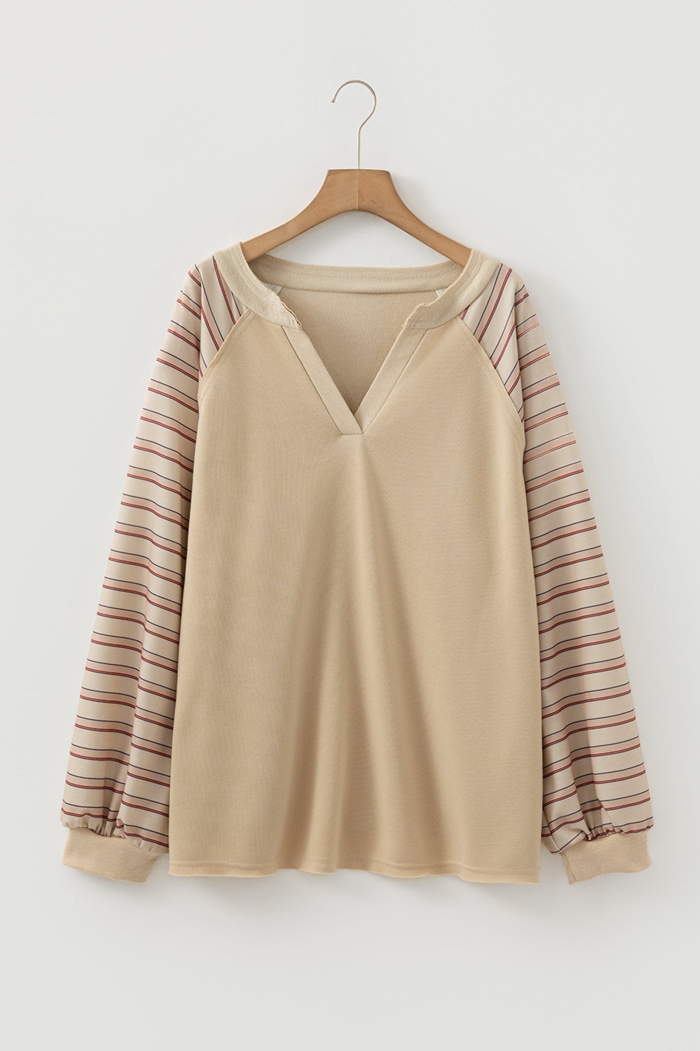 Plus Size Raglan Sleeve Stripe Notch-Neck Jumper