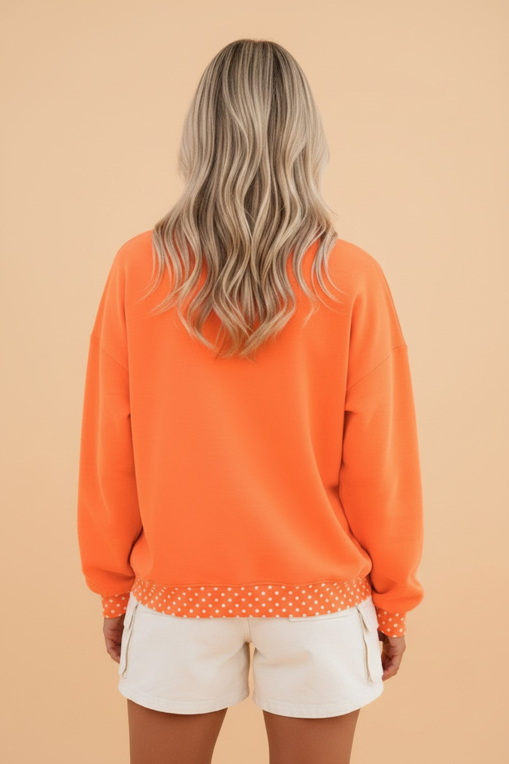 Polka Dot Contrast Trim Mock Neck Sweatshirt
