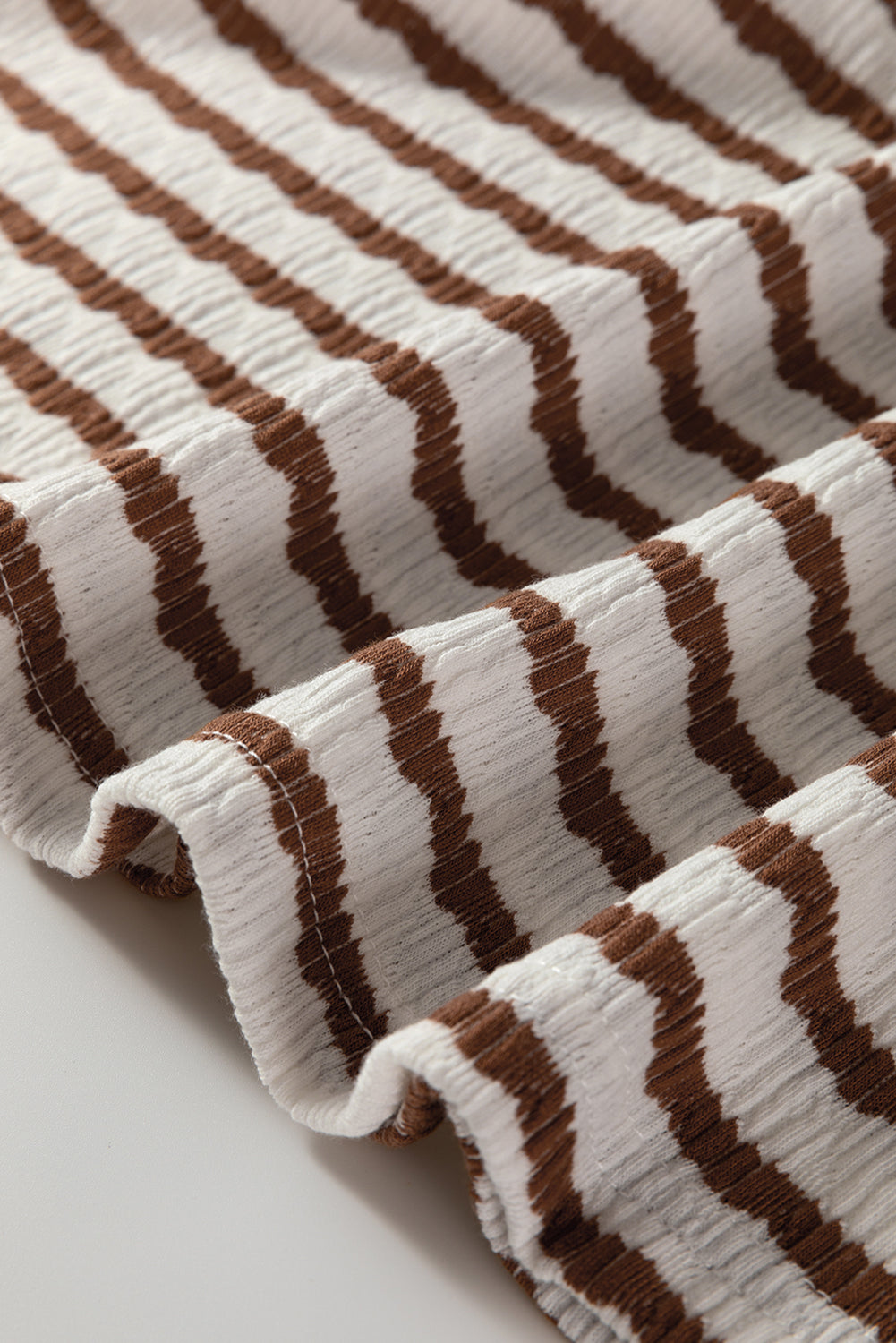 Stripe Textured Long Sleeve Hooded V-Neck Top