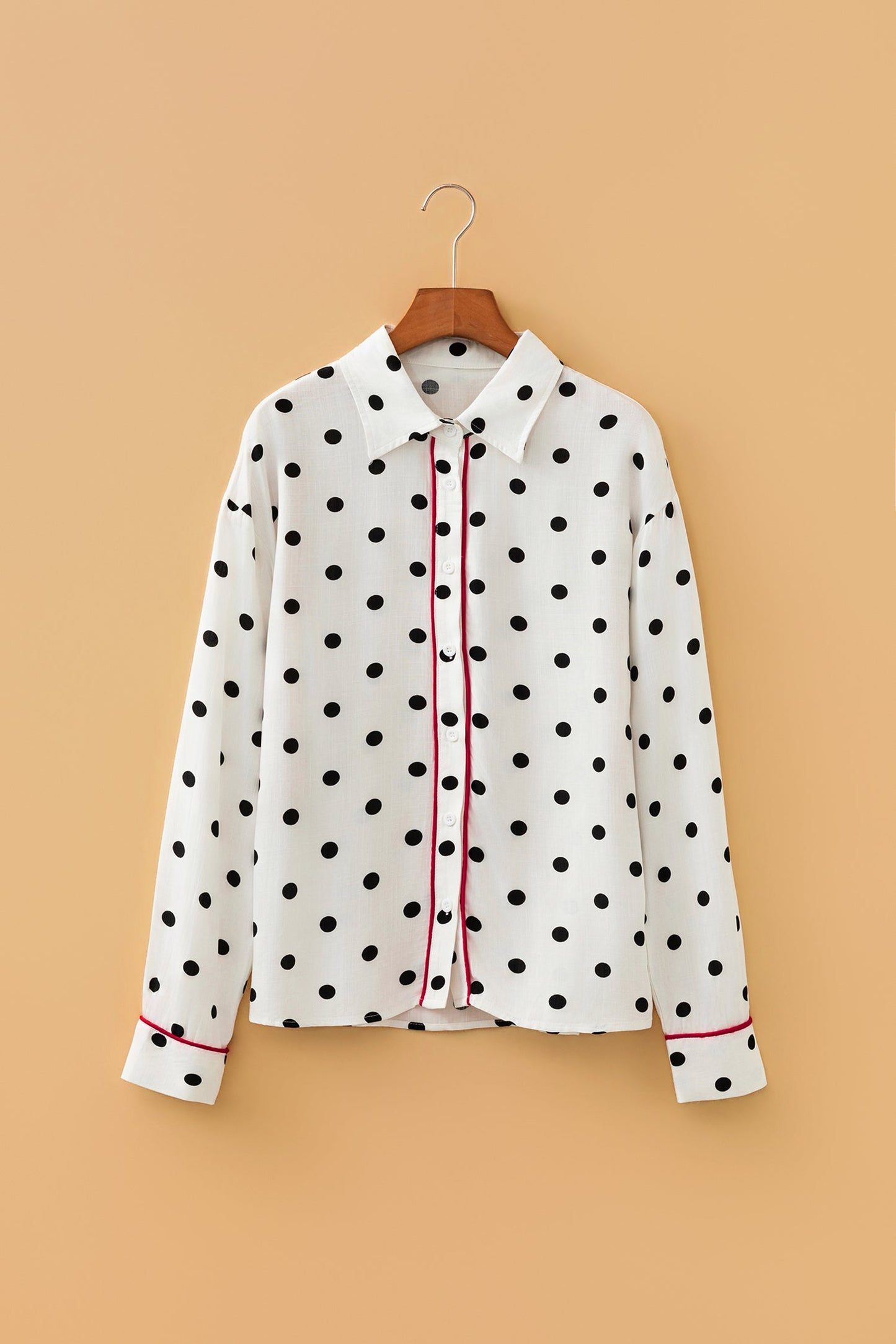 Polka Dot Collared Long Sleeve Buttoned Shirt