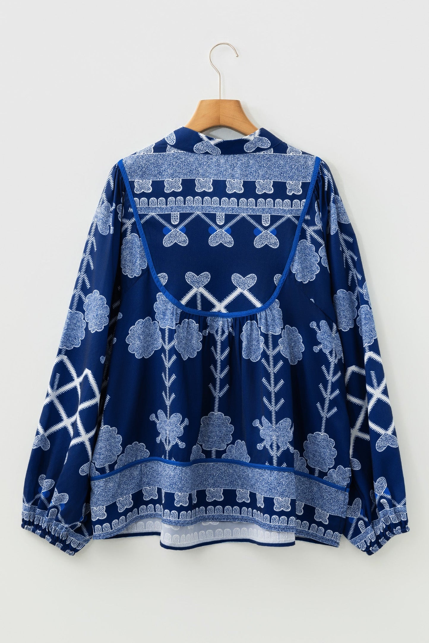 Plus Size Floral Notch Neck Long Sleeve Blouse