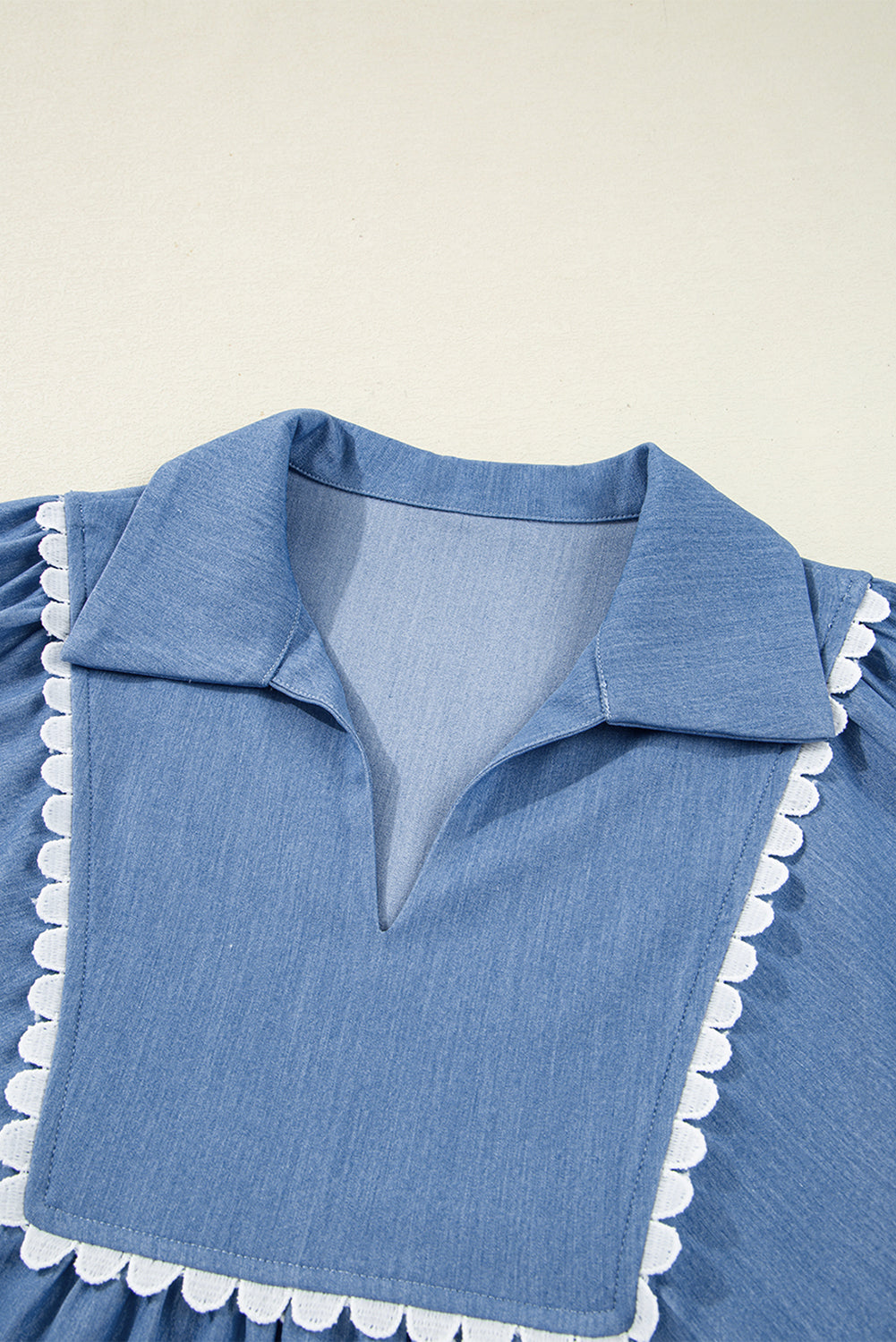 Solid Lace Ric-Rac 3/4 Sleeve Babydoll Blouse