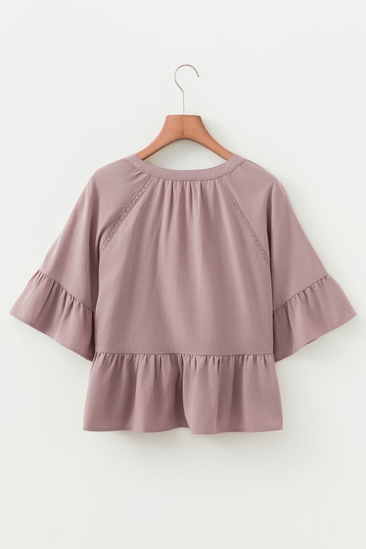 Solid Split V-Neck Ruffle Sleeve Peplum Blouse