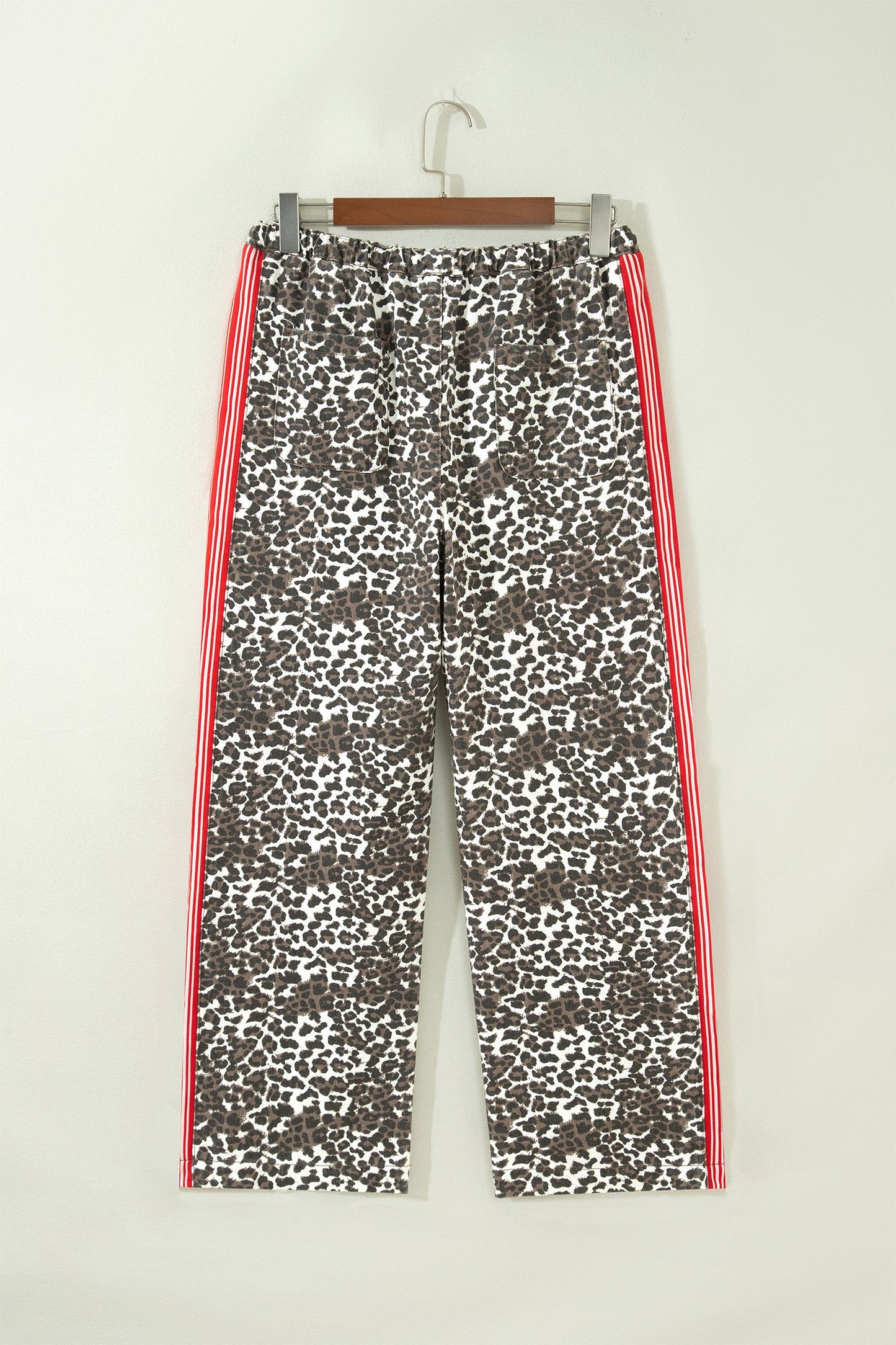 Leopard Stripe Side Drawstring High Waist Jeans
