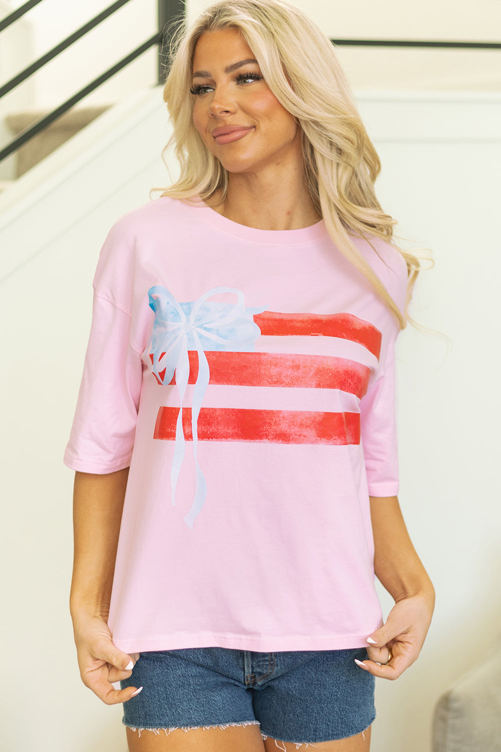 Flag Bow Graphic Crewneck Tee