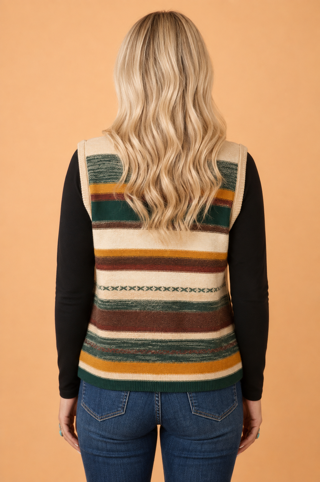 Stripe Button Front Sleeveless Sweater Knit Vest