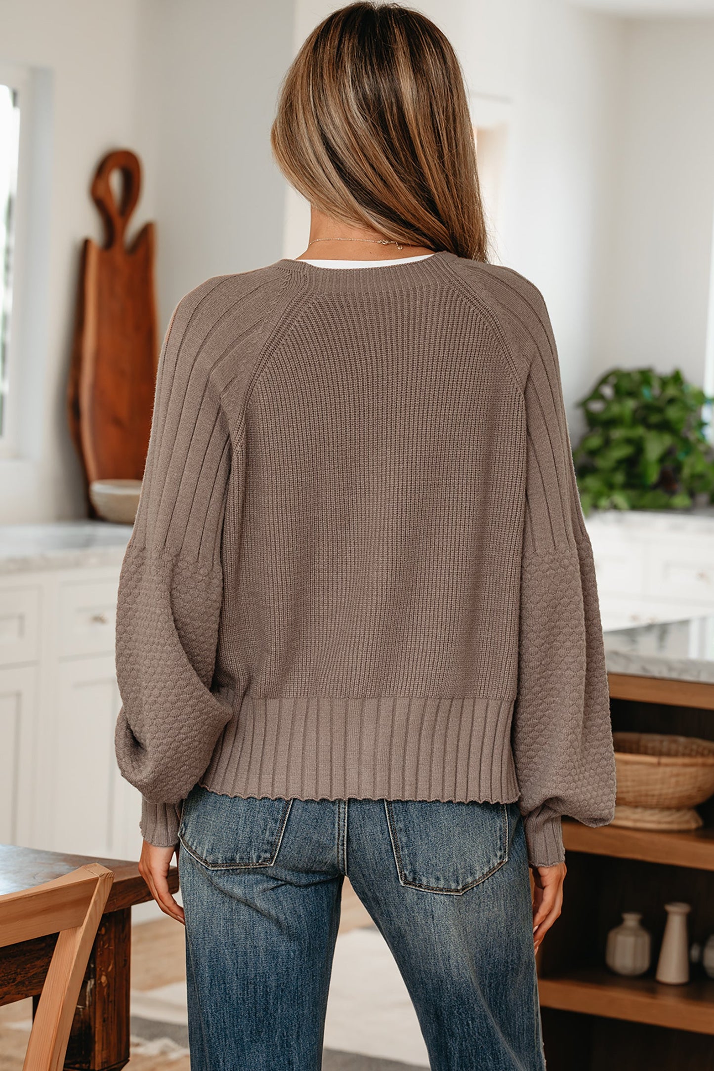 Textured Knit Button Front V-Neck Cardigan