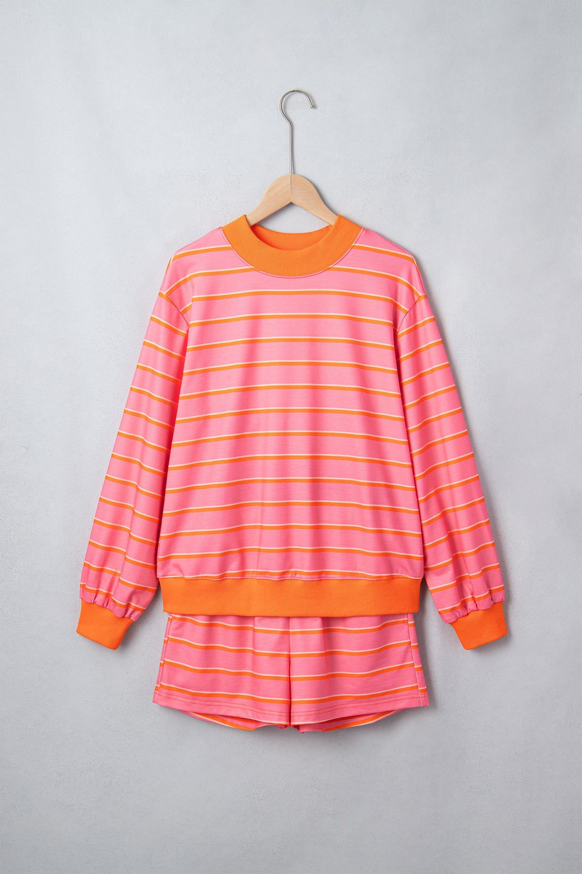 Stripe Colorblock Mock Neck Sweatshirt & Shorts Set