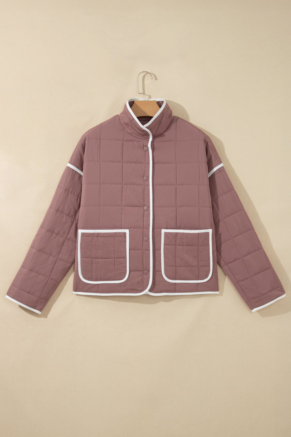 Contrast Trim Quilted Patch Pocket Buttoned Jacket