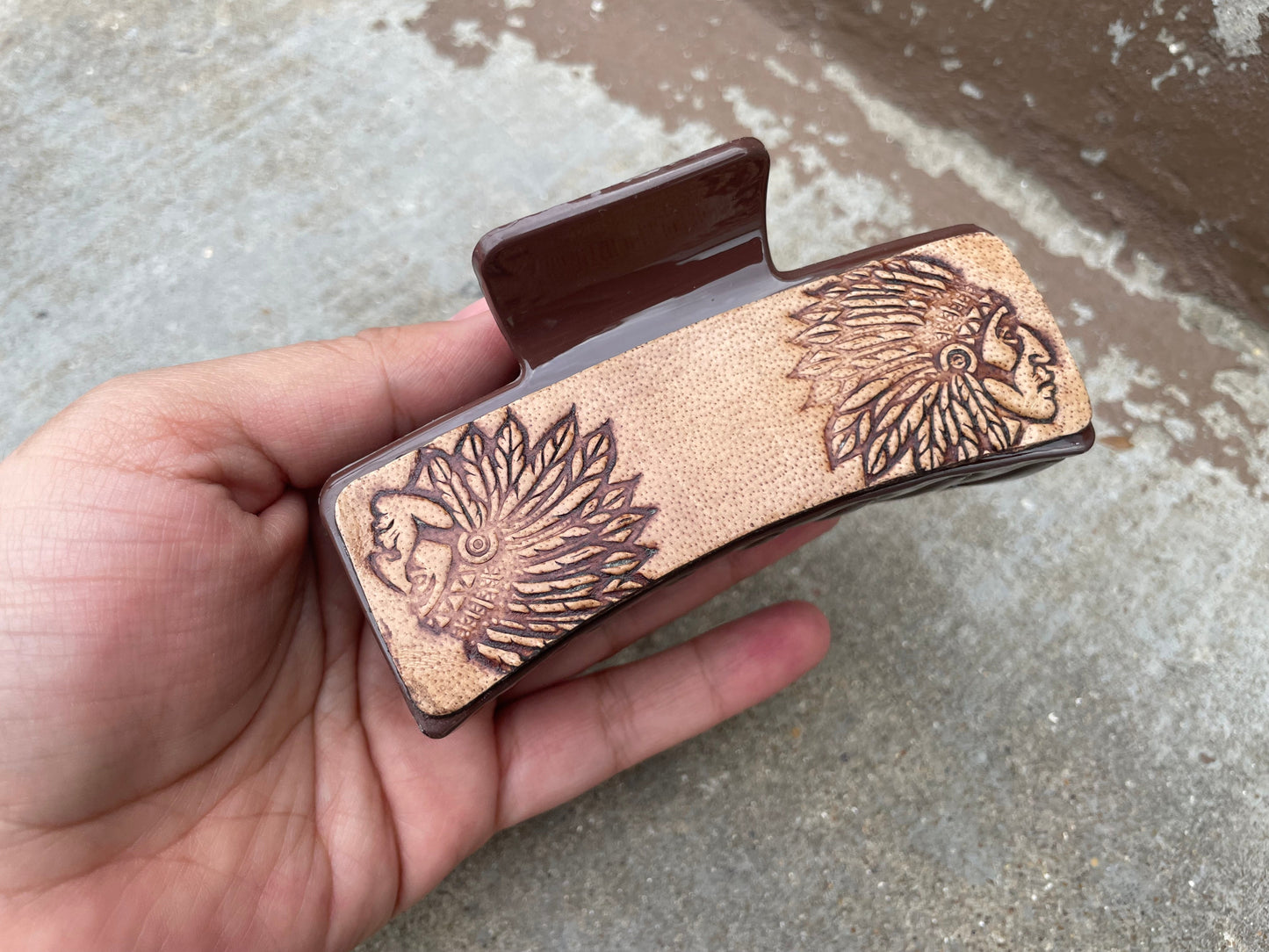 Native inspire Tooled Leather Hair Claw Clips 4”
