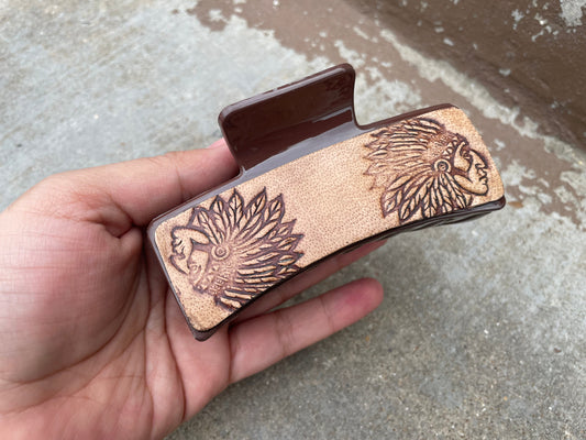 Native inspire Tooled Leather Hair Claw Clips 4”