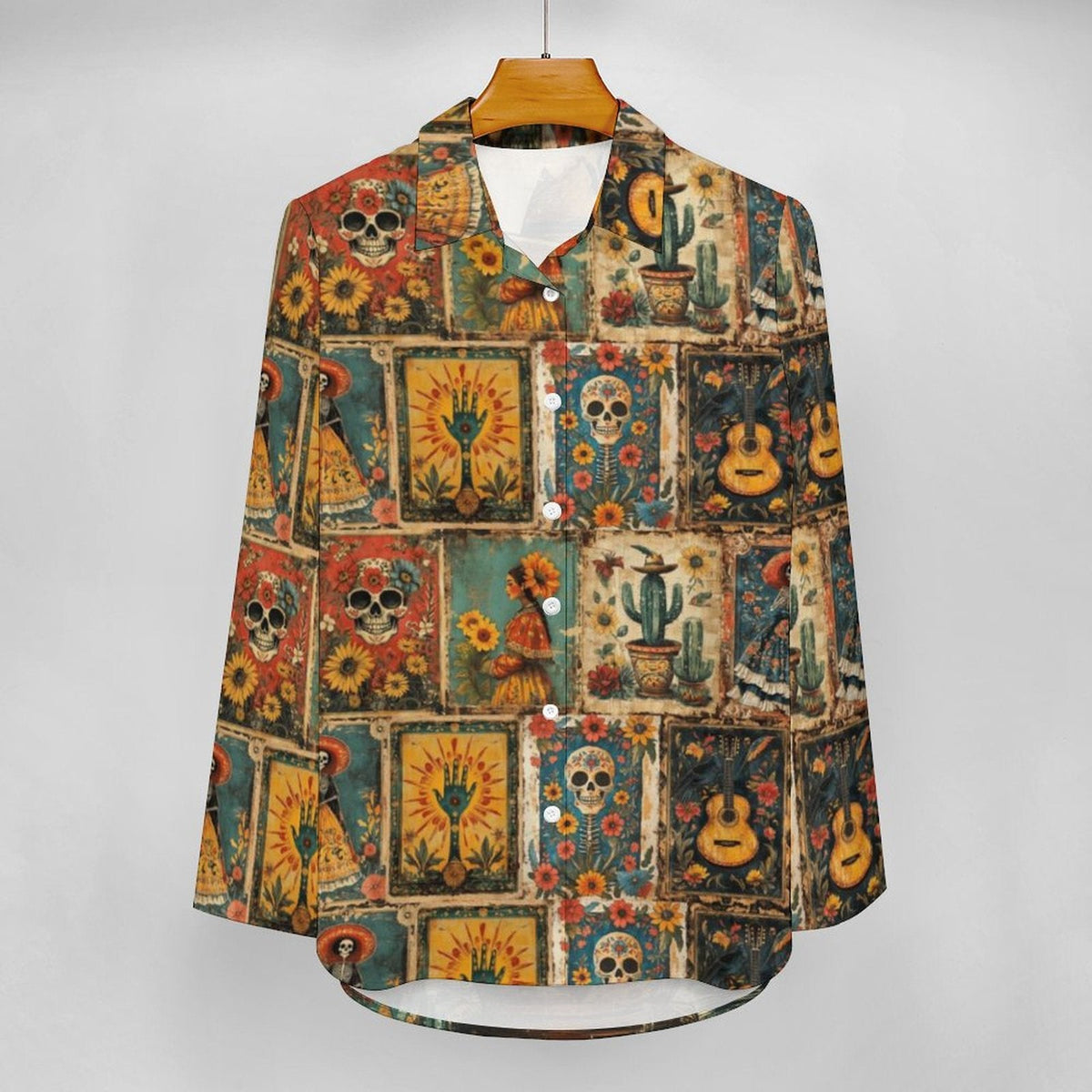 Baha Ranch Colores de Mexico Dia de los Muertos Button Up Blouse