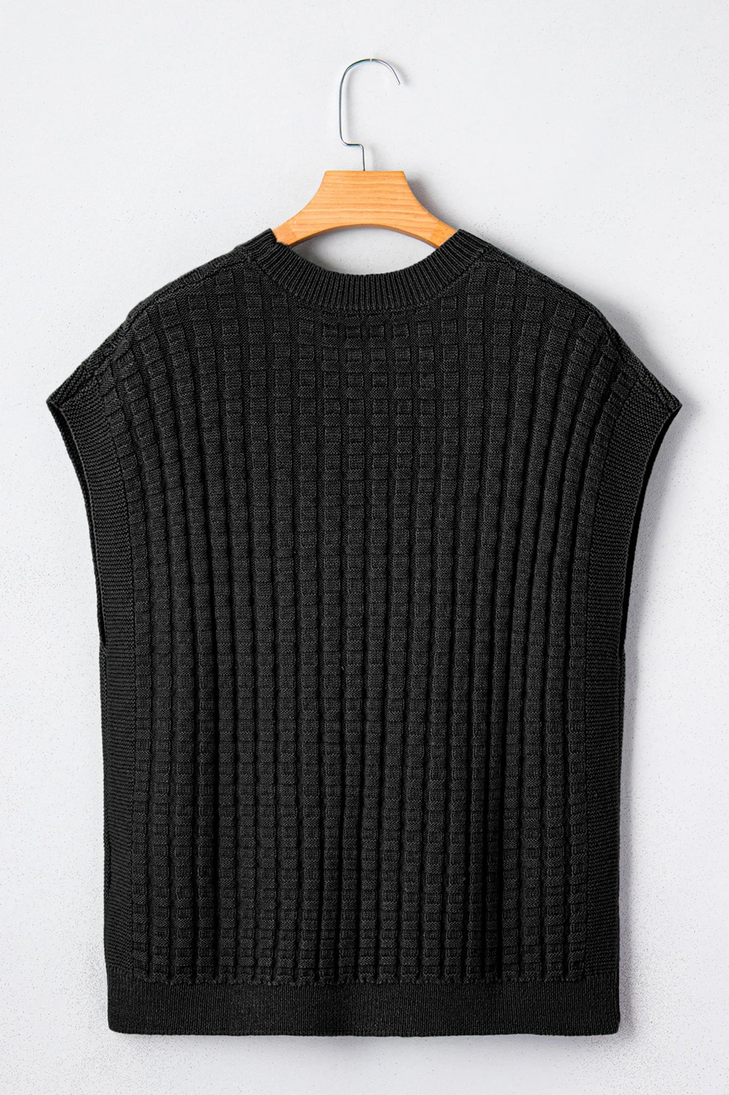 Solid Textured Round Neck Short Sleeve Sweater