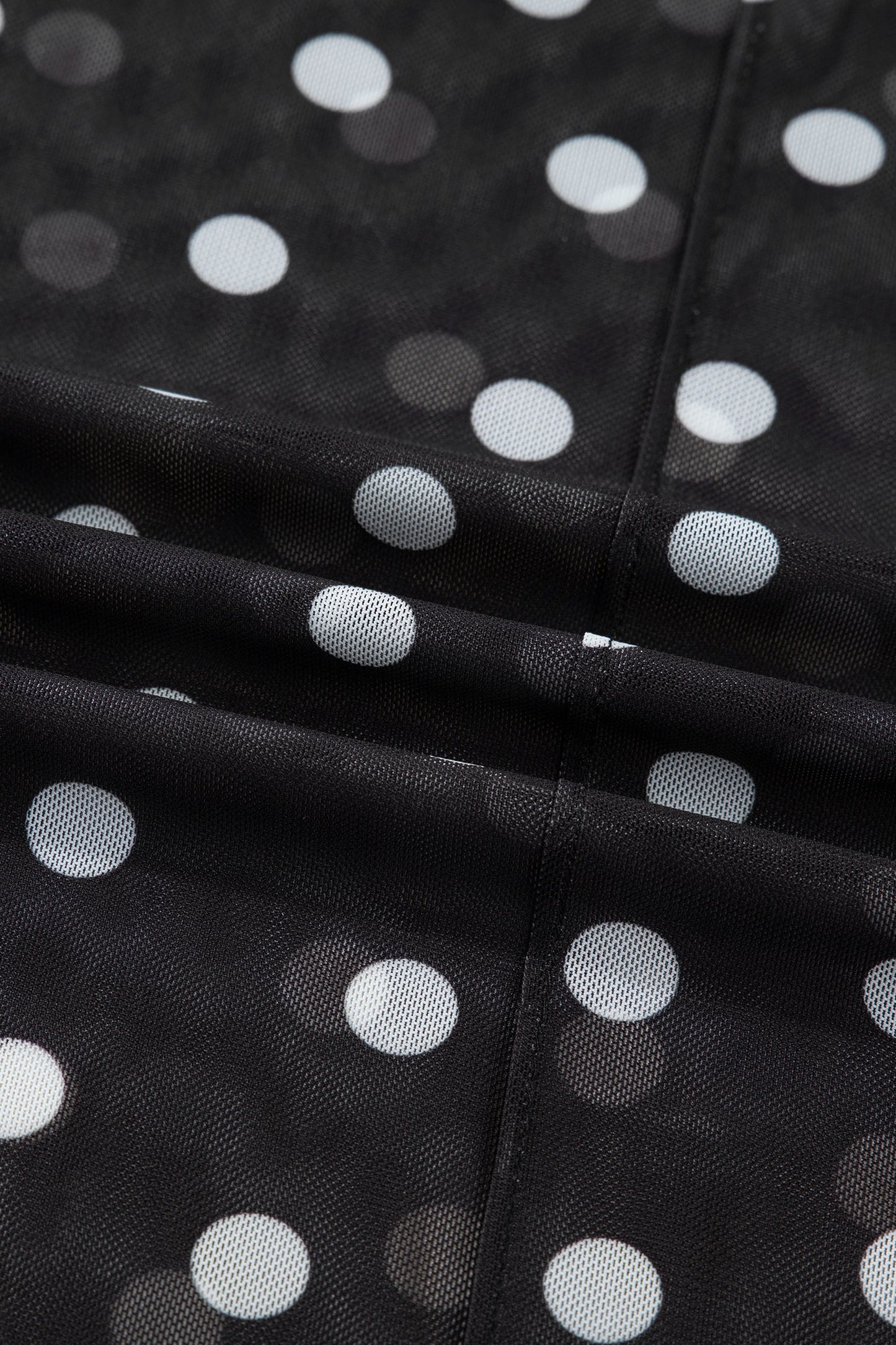 Polka Dot Bodycon Mock Neck Mesh Top