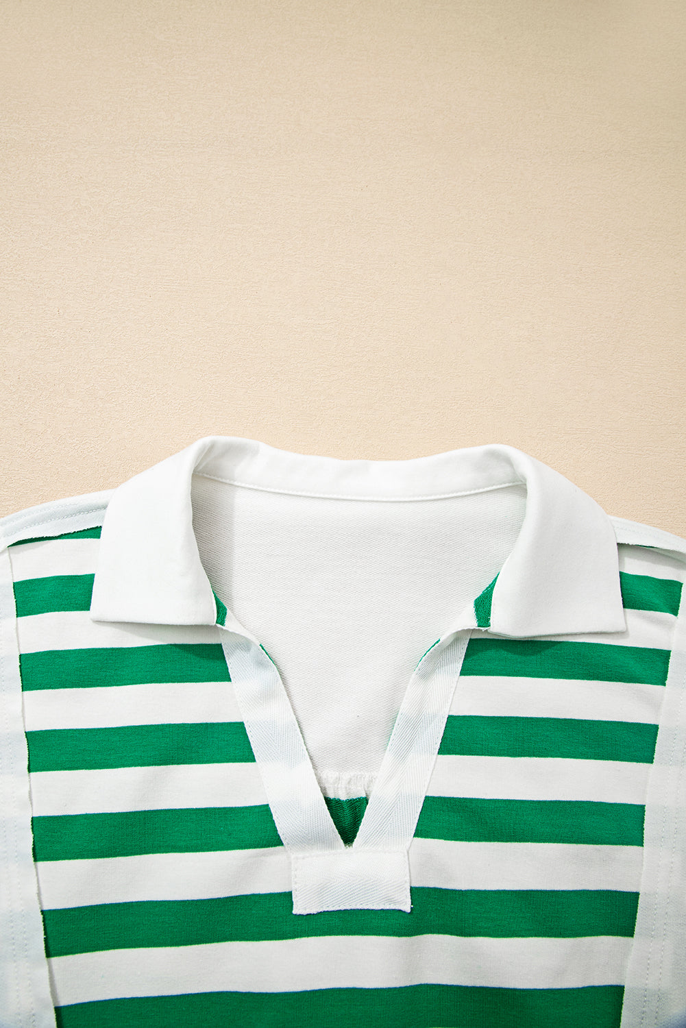 Stripe Colorblock Collared V-Neck Cropped Top