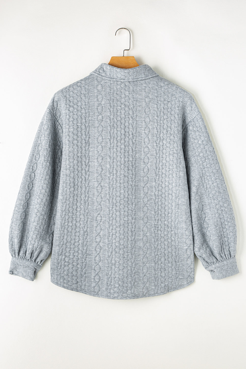 Solid Cable Knit Textured Puff Sleeve Shacket