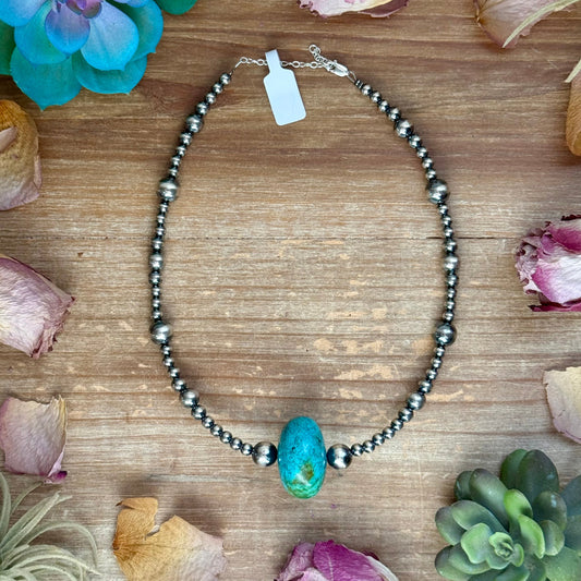 16” Turquoise Statement Necklace – Sterling Silver Pearls