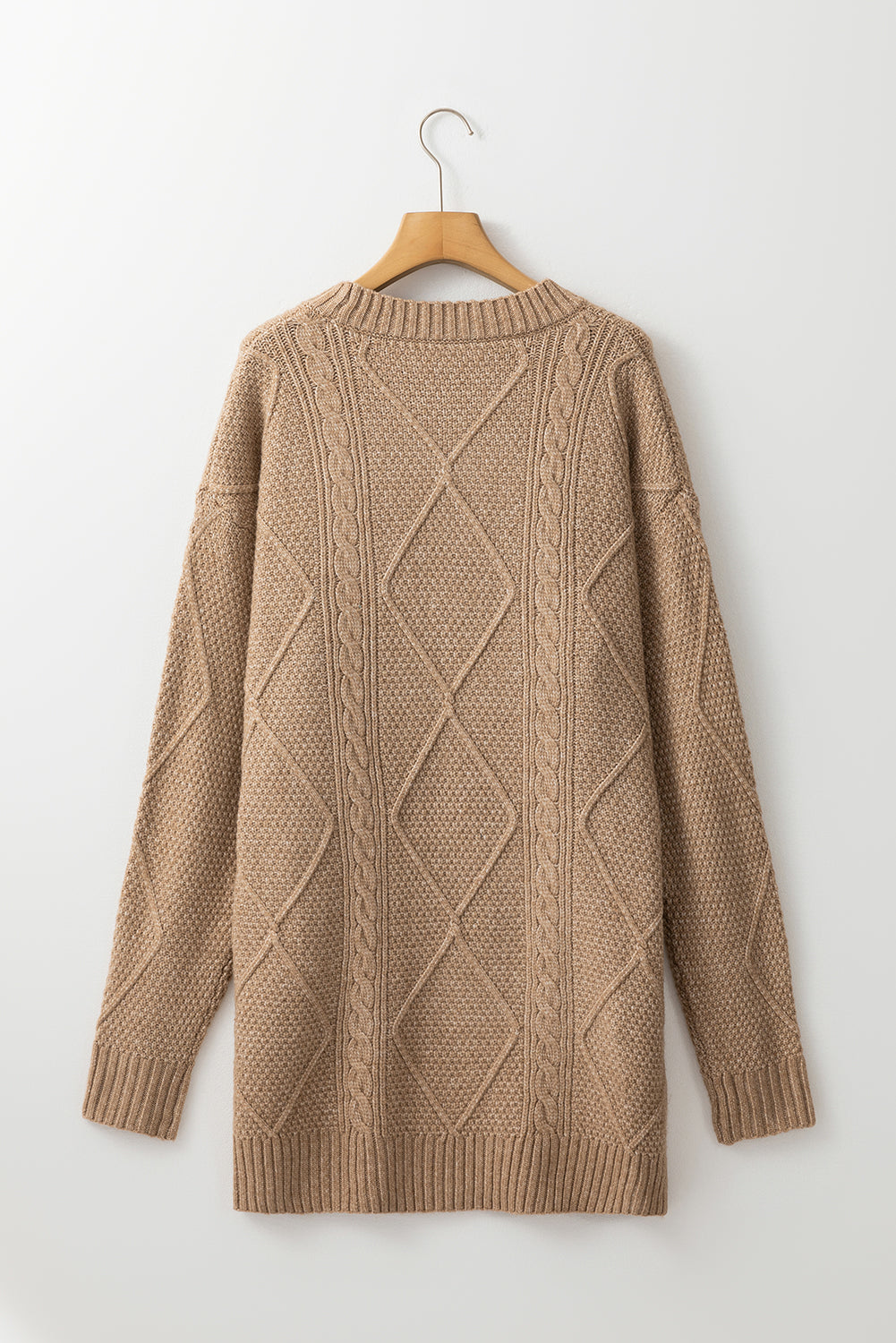 Solid Cable Knit Drop Shoulder Sweater Dress