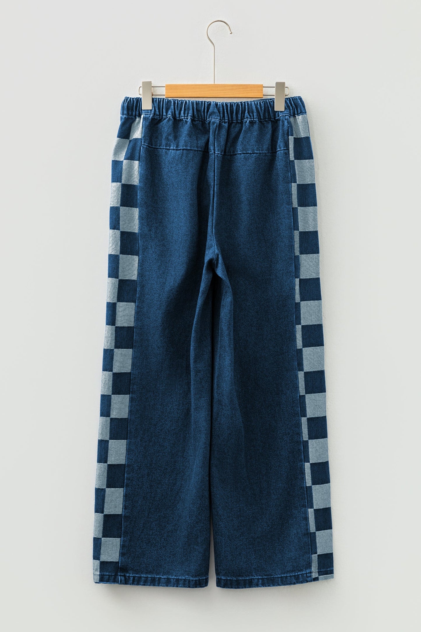 Denim Checker Side Panel Patchwork Drawstring Pants