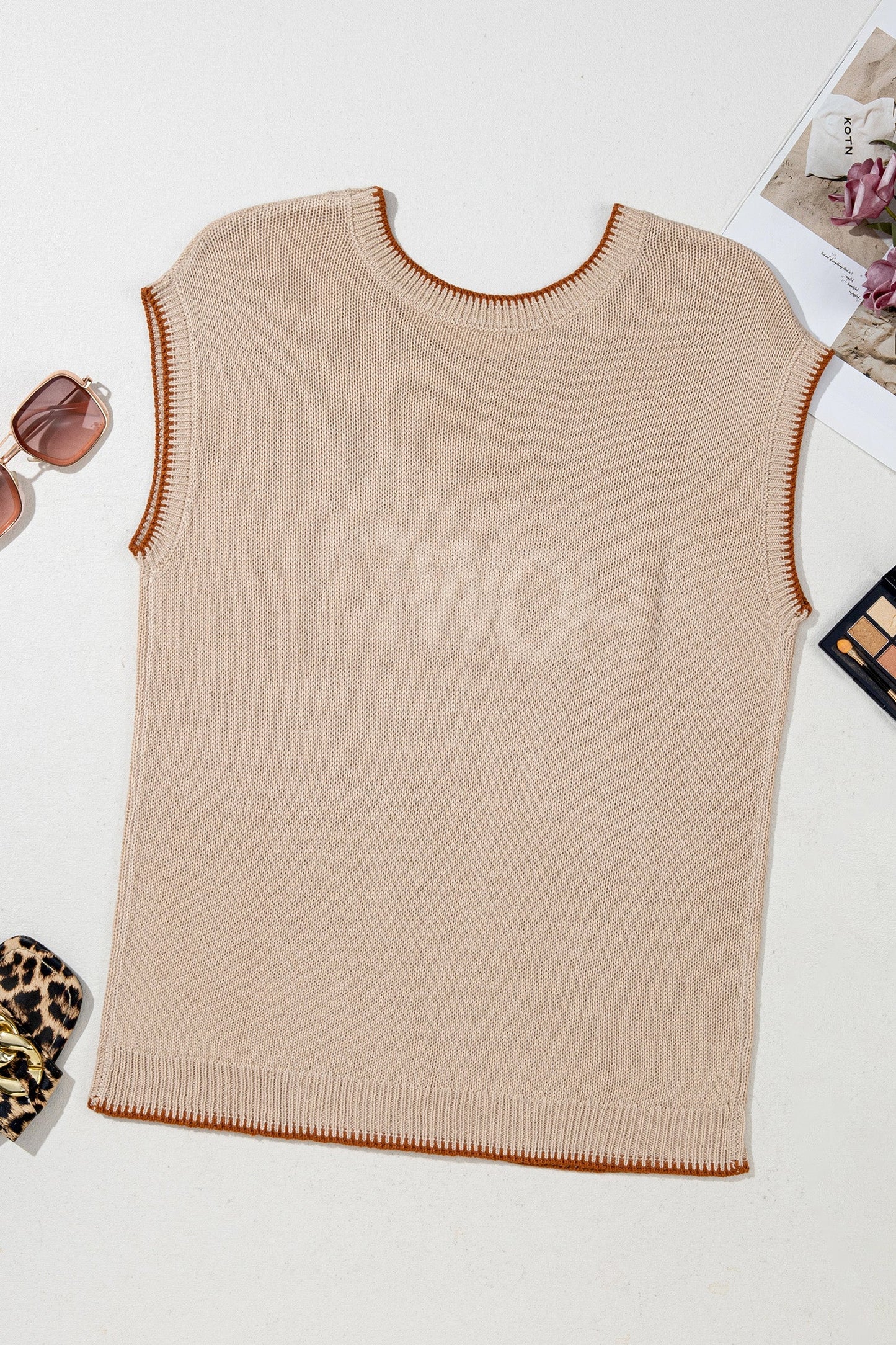 Western HOWDY Contrast Trim Short Sleeve Sweater