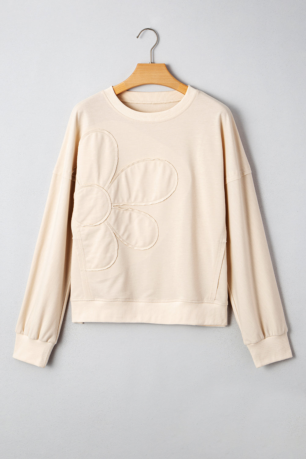 Floral Patch Raw Edge Drop Shoulder Top