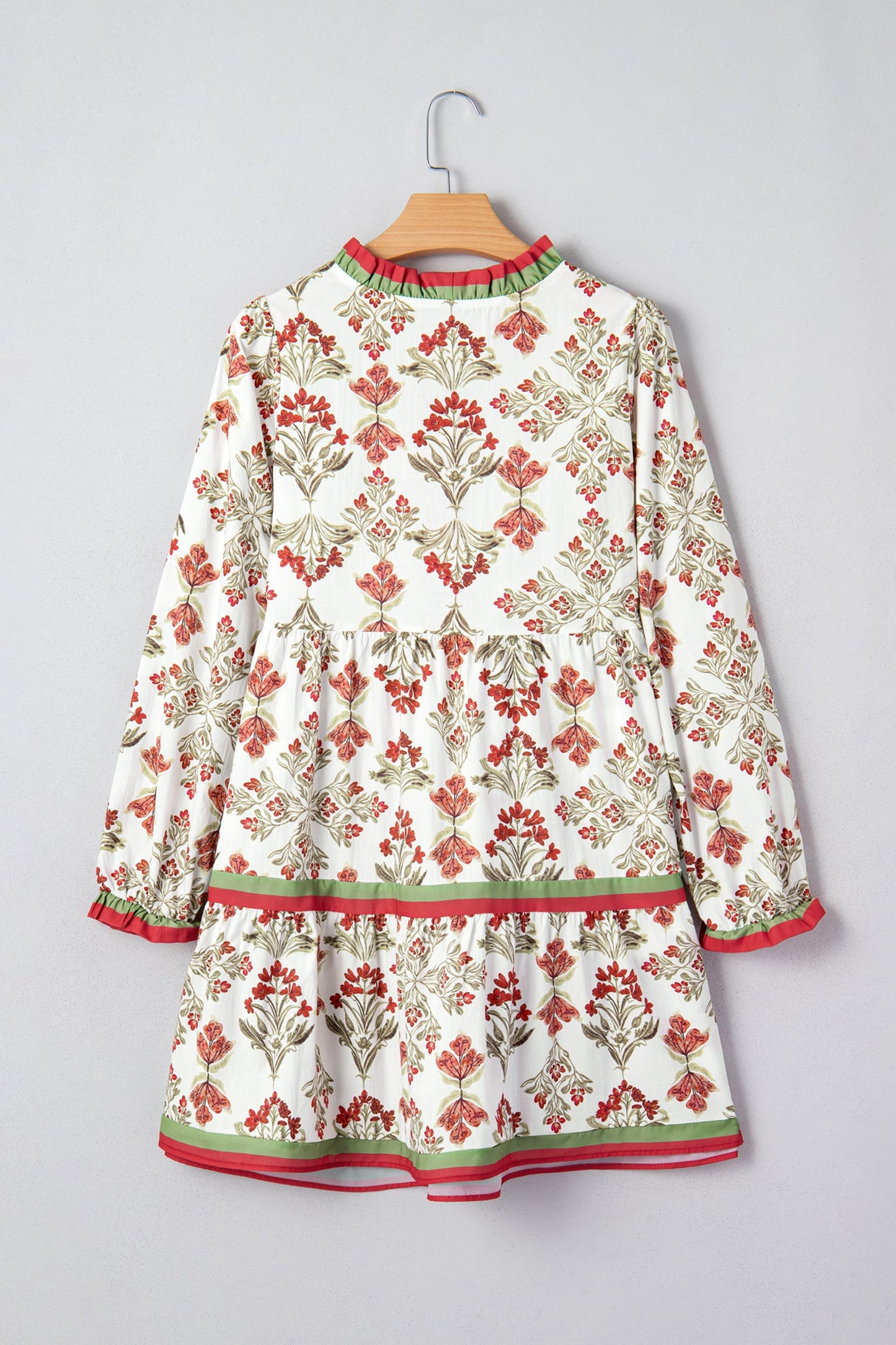 Floral Contrast Trim Frilled Neck Dress