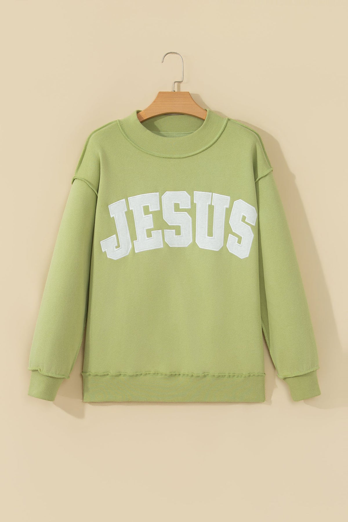JESUS Letter Print Exposed Seam Mock Neck Sweatshirt