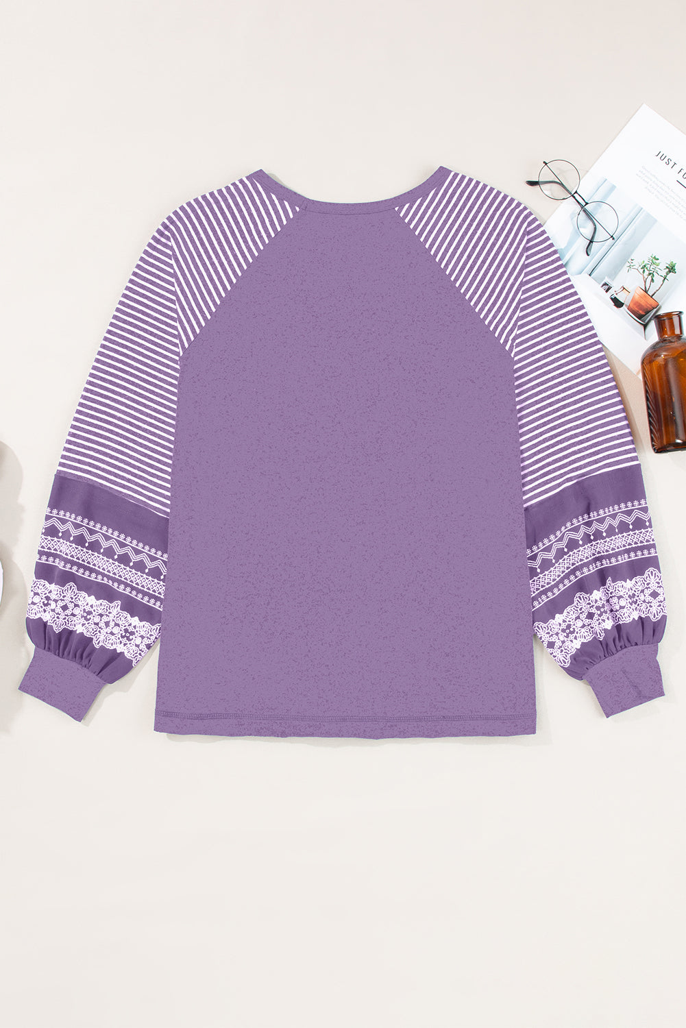 Stripe Patchwork Raglan Long Sleeve Top