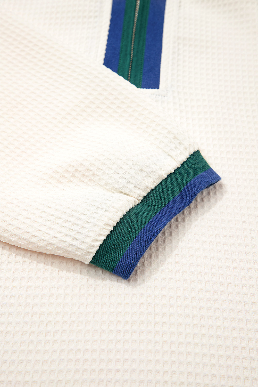 Stripe Contrast Waffle Knit Zip Up Polo Sweatshirt