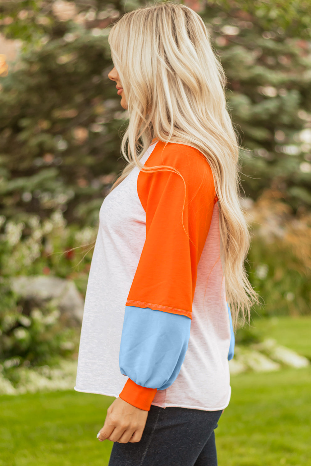 Colorblock Contrast Stitch Raglan Sleeve Top