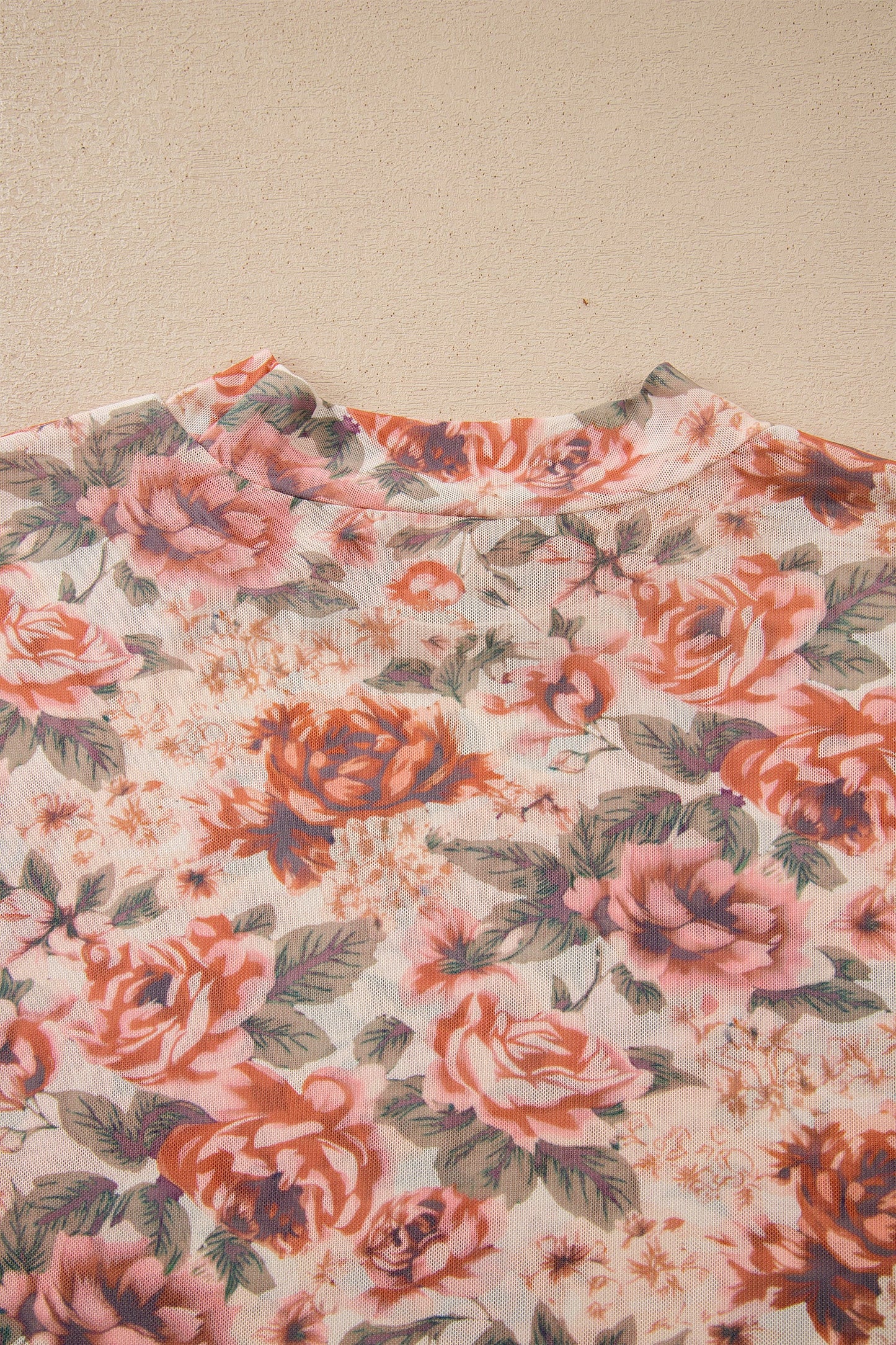 Plus Size Floral Mesh Mock Neck Top