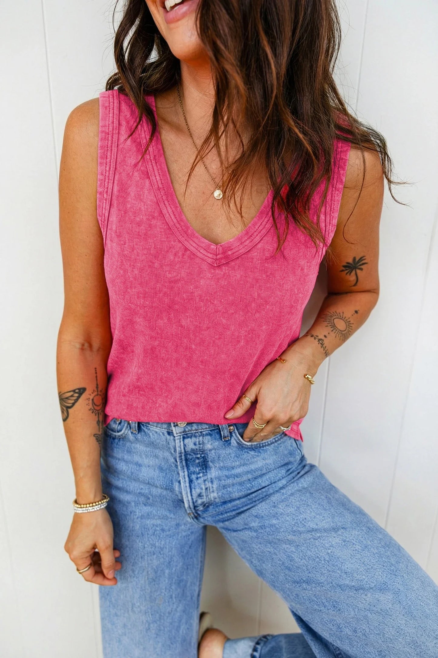 Mineral Wash V-Neck Tank Top