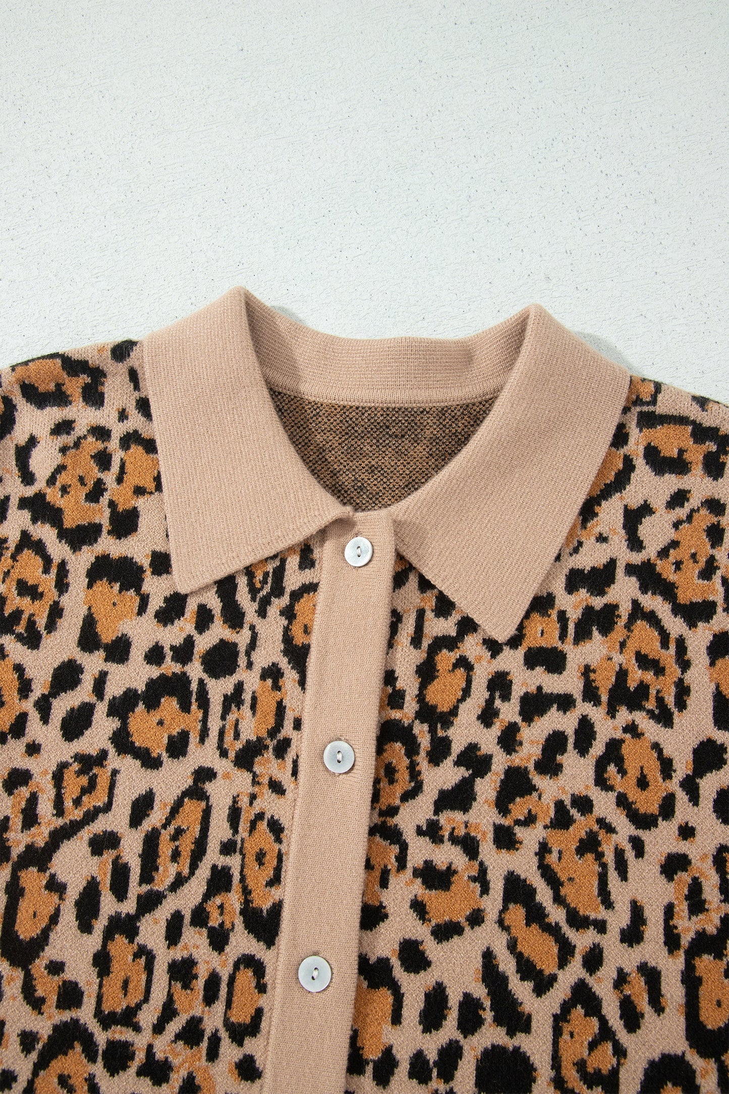 Leopard Contrast Collared Button Front Cardigan