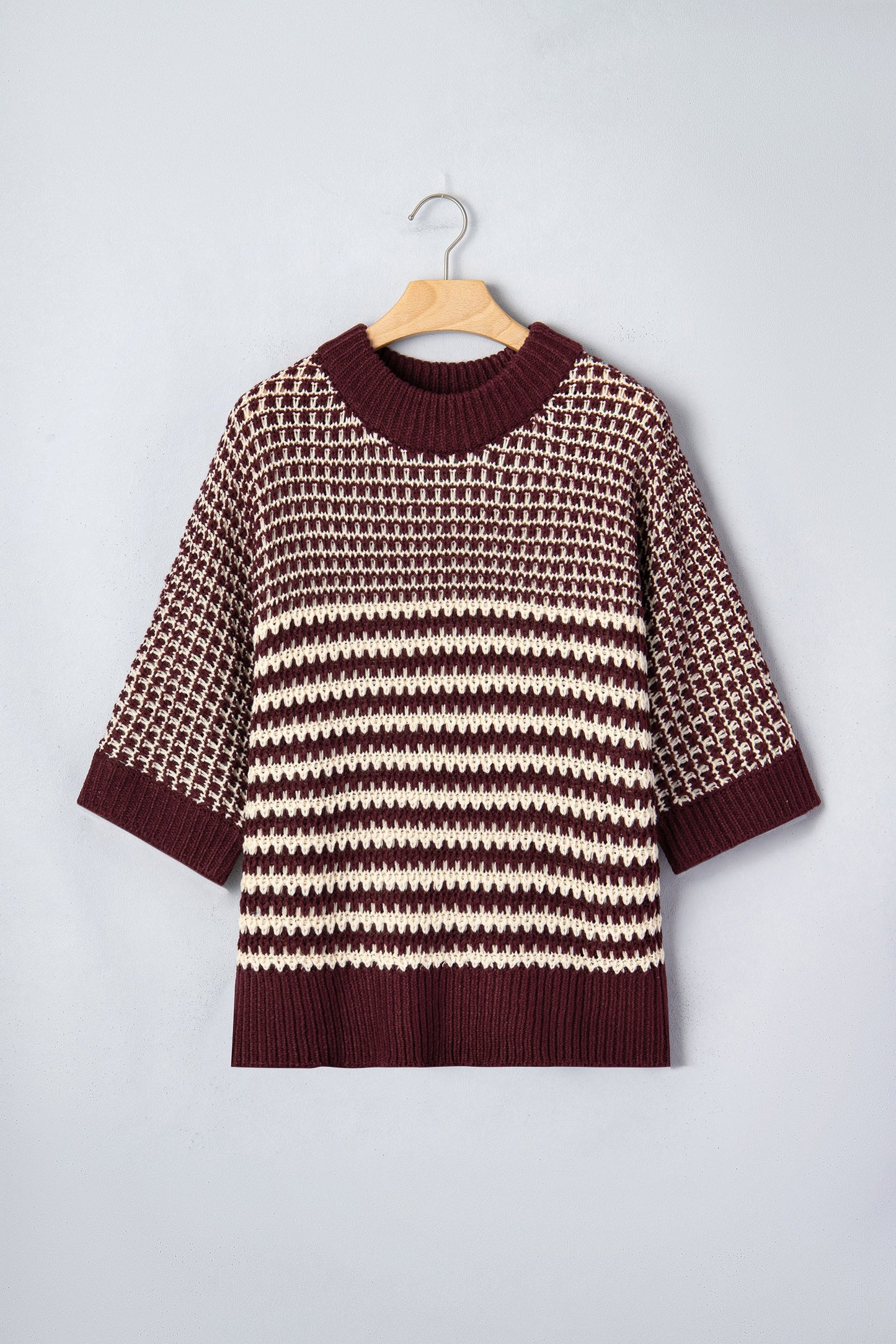 Stripe Draped 3/4 Sleeve Slouchy Sweater