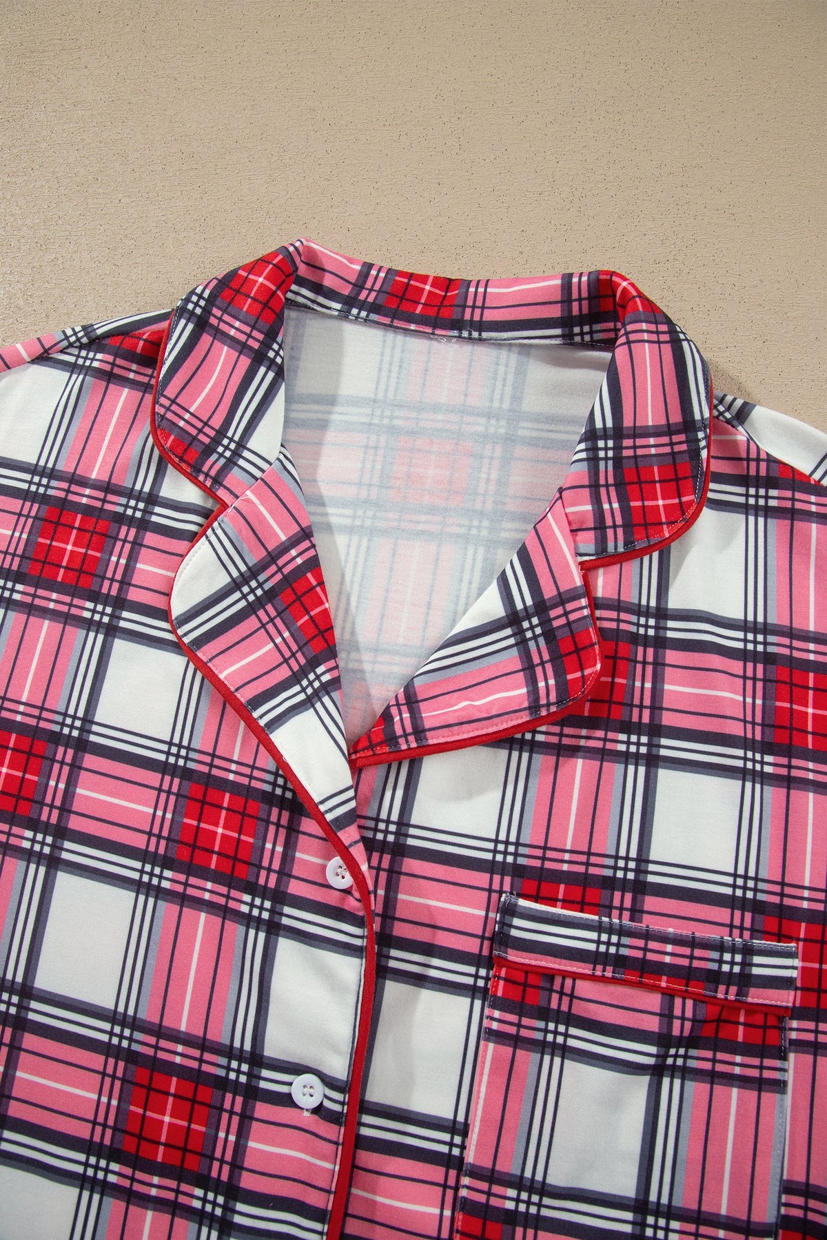 Plus Size Plaid Buttoned Shirt & Pants Pajama Set