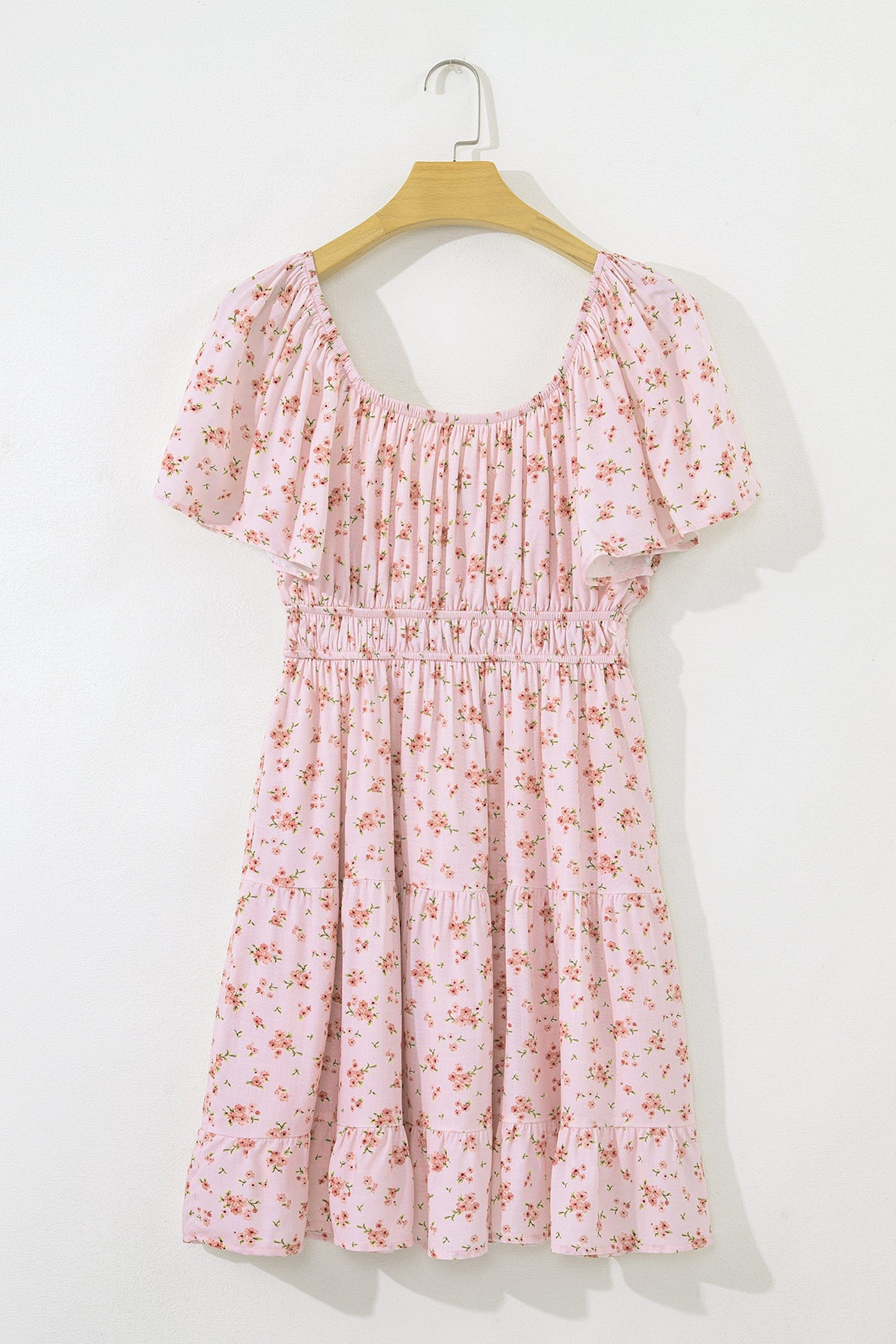 Floral Front Tie Shirred Waist Ruffle Mini Dress
