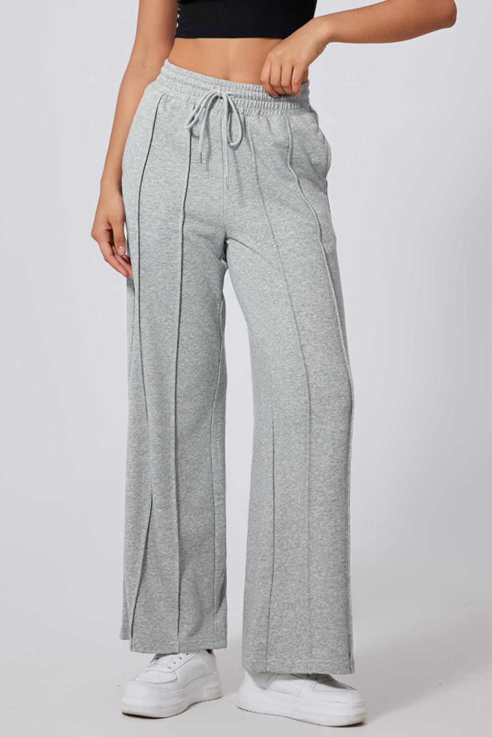 Solid Seam Drawstring Wide Leg Sweatpants