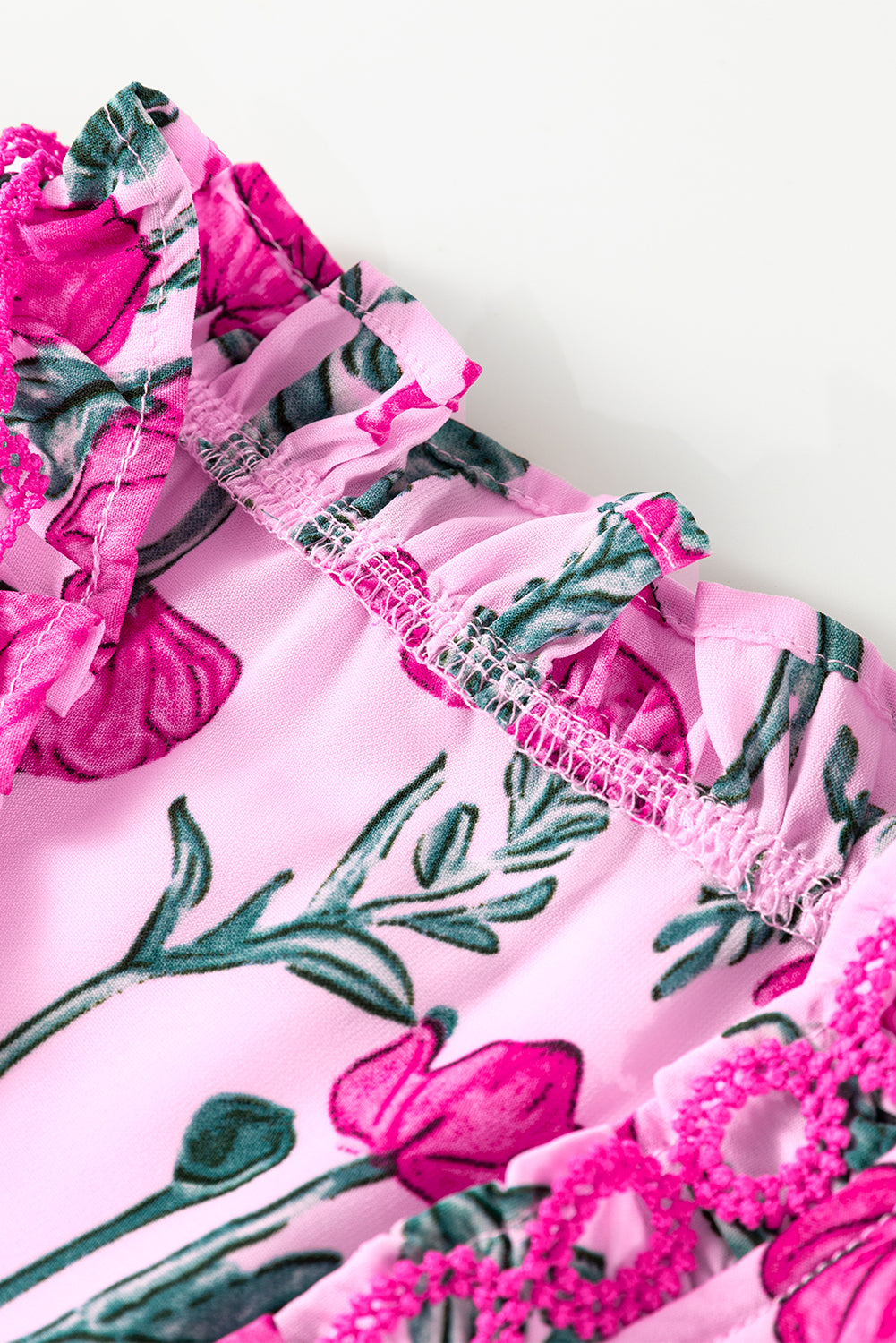 Floral Lace Detail Frilled V-Neck Summer Blouse