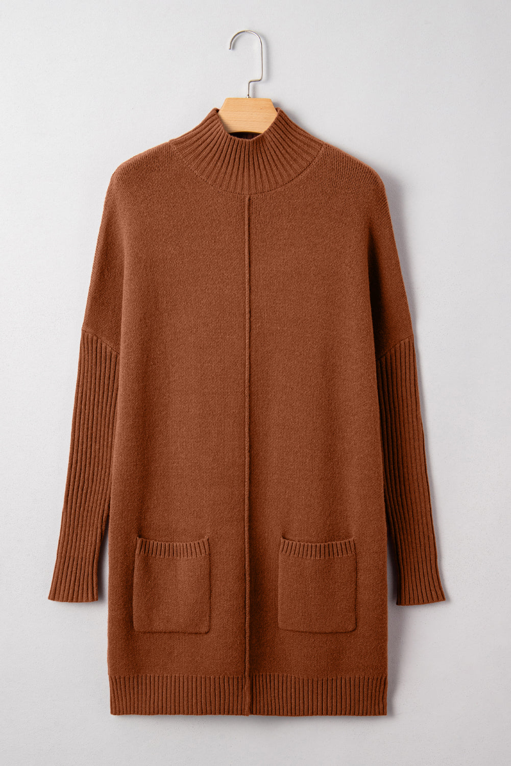 Solid Ribbed Mock Neck Sweater Dress