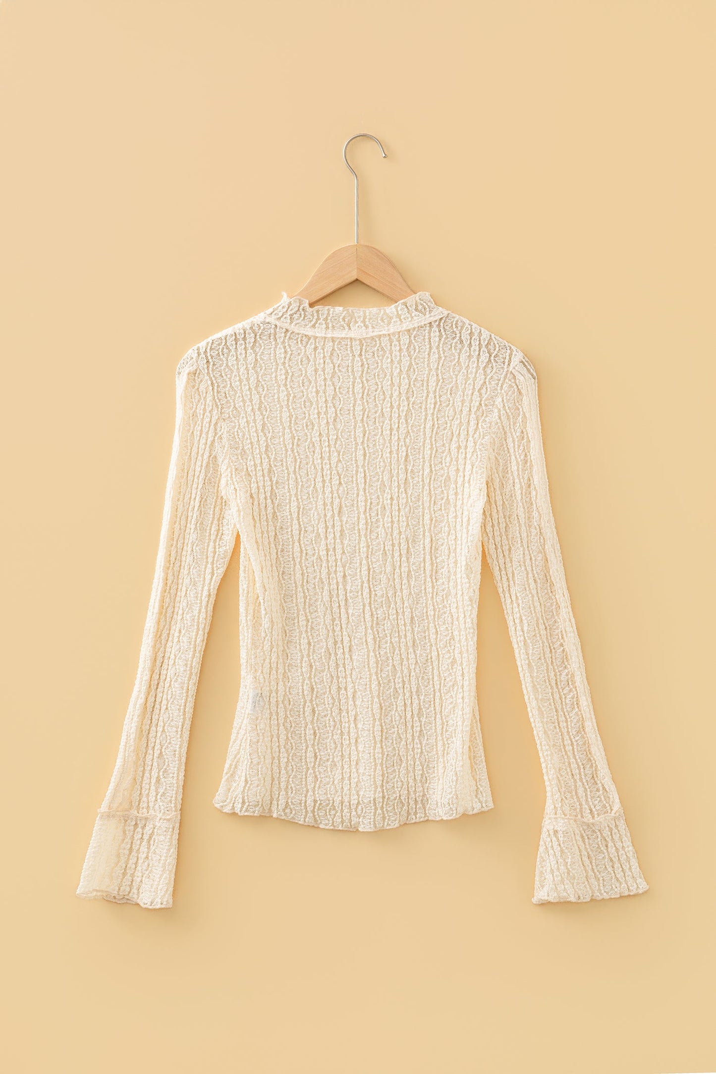 Lace Mock Neck Flounce Long Sleeve Top