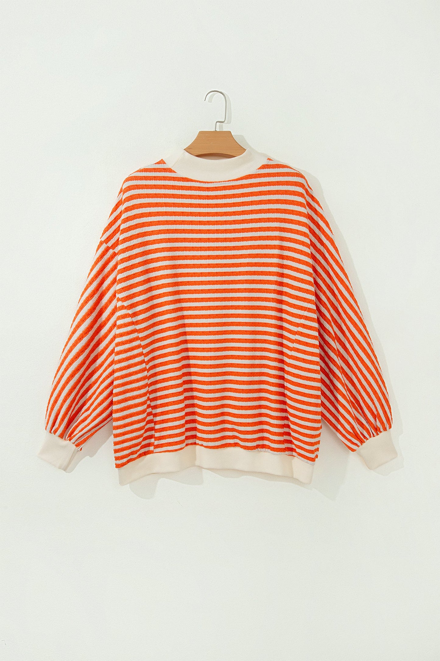 Stripe Textured Mock Neck Long Sleeve Oversized Top